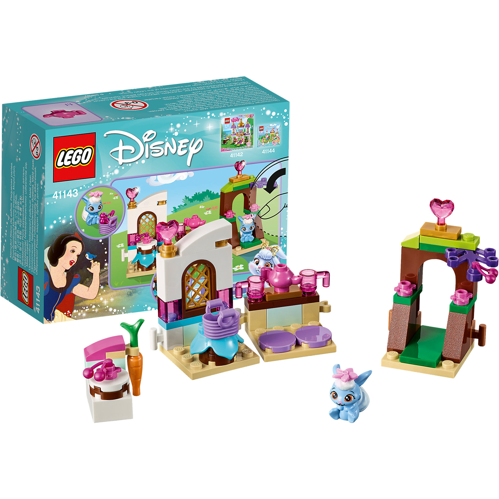 LEGO Disney Princesses 41143: Кухня Ягодки LEGO Disney Princesses 41143: Кухня ЯгодкиПластмассовые конструкторы<br>LEGO Disney Princesses 41143: Кухня Ягодки<br><br>Характеристики:<br><br>- в набор входит: детали для кухни, фигурка Ягодки, аксессуары, красочная инструкция<br>- состав: пластик<br>- количество деталей: 61<br>- размер упаковки: 12 * 5 * 9 см.<br>- размер собранной кухни: 14 * 3 * 7 см.<br>- для детей в возрасте: от 5 до 12 лет<br>- Страна производитель: Дания/Китай/Чехия<br><br>Легендарный конструктор LEGO (ЛЕГО) представляет серию «Disney Princesses» (Принцессы Диснея) в которую входят наборы конструкторов о принцессах и героях из мультфильмов компании Дисней. С помощью конструкторов можно строить окружение любимых персонажей своими руками, а потом играть с ними. Любимый крольчонок Белоснежки по имени Ягодка просто обожает готовить! Набор Кухня Ягодки из цикла «Королевские питомцы» (Palace Pets) отлично отразил все необходимые элементы, которые Ягодка использовала для приготовлений десертов на своей лесной чайной вечеринки. Модульная кухня включает в себя небольшую барную стойку для завтраков с двумя сиденьями. Белый столик для готовки оснащен держателем для морковки. На вишневых воротах растут прекрасные вишенки, которые отлично подойдут для пирога Ягодки, она соберет их в свою маленькую корзинку. Очаровательная фигурка крольчонка может двигать головой. В набор включены аксессуары для чаепития: чайник, две чашки, торт, вишенки. Сам набор может быть соединен с другими наборами «Королевские питомцы» (Palace Pets). Играя с конструктором ребенок развивает моторику рук, воображение и логическое мышление, научится собирать по инструкции и создавать свои модели. Придумывайте новые истории любимых героев с набором LEGO «Disney Princesses»!<br><br>Конструктор LEGO Disney Princesses 41143: Кухня Ягодки можно купить в нашем интернет-магазине.<br><br>Ширина мм: 125<br>Глубина мм: 93<br>Высота мм: 48<br>Вес г: 73<br>Возраст от месяцев: 60<br>Возраст до месяцев: 144<br>Пол: Женский<br>Возраст: Детский<br>SKU: 5002470