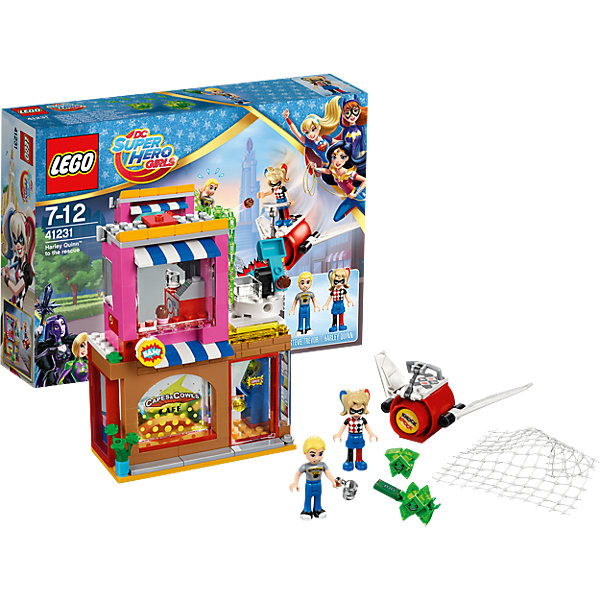 LEGO DC Super Girls 41231: Харли Квинн спешит на помощь LEGO DC Super Girls 41231: Харли Квинн спешит на помощьПластмассовые конструкторы<br>LEGO DC Super Girls 41231: Харли Квинн спешит на помощь<br><br>Характеристики:<br><br>- в набор входит: детали кафе, самолета, 2 фигурки, 2 Криптомита аксессуары, инструкция по сборке<br>- фигурки набора: Харли Квинн, Стив Тревор<br>- состав: пластик<br>- количество деталей: 217 <br>- размер кафе: 14 * 7 * 11 см.<br>- размер самолета: 3 * 11 * 7 см.<br>- для детей в возрасте: от 7 до 12 лет<br>- Страна производитель: Дания/Китай/Чехия<br><br>Легендарный конструктор LEGO (ЛЕГО) представляет серию «DC Super Girls» (ДиСи Супер Гёрлс) по сюжетам фильмов и мультфильмов о супергероинях. <br><br>Этот набор понравится любителям короткометражных мультфильмов компании Warner Brothers DC Super Girls (ДиСи Супер Гёрлс). Фигурка Харли Квинн отлично проработана, ее рельефные волосы уложены в два хвостика. Ее классический двухсторонний наряд представлен в черно-белой и сине-красной гамме. Стив также имеет детализированную прическу, одет в джинсы и футболку. Фигурки могут двигать головой, руками, торсом и принимать сидячее положение. Милые, но злобные Криптомиты зеленого цвета напали на кафе Стива и хотят забрать все деньги! Харли Квинн спешит на помощь на своем реактивном самолете, оснащенном большой сетью, чтобы поймать негодяев. Крылья самолета двигаются. Кафе Стива отлично детализировано, первый этаж с витриной, входной дверью и игровым автоматом приветствует гостей кафе, а второй этаж оснащен кассой и управлением системой безопасности – катапультой на крыше здания. <br><br>Стив отбивался от Криптомитов как мог, но они его связали и украли деньги. Он безудержно зовет на помощь Харли Квинн. Помоги Харли одержать верх над Криптомитами и вернуть награбленное! Играя с конструктором ребенок развивает моторику рук, воображение и логическое мышление, научится собирать по инструкции и создавать свои модели. Придумывайте новые истории любимых героев с набором LEGO «DC Super Girls»!<br><br>Конструктор LEGO DC Super Girls 41231: Харли Квинн спешит на помощь можно купить в нашем интернет-магазине.<br><br>Ширина мм: 262<br>Глубина мм: 61<br>Высота мм: 191<br>Вес г: 396<br>Возраст от месяцев: 84<br>Возраст до месяцев: 144<br>Пол: Женский<br>Возраст: Детский<br>SKU: 5002475