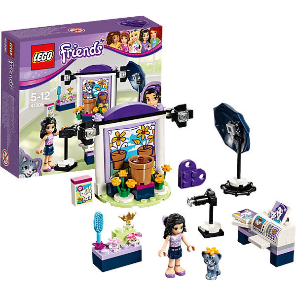 LEGO Friends 41305: Фотостудия Эммы LEGO Friends 41305: Фотостудия ЭммыКонструкторы Лего<br>LEGO Friends 41305: Фотостудия Эммы<br><br>Характеристики:<br><br>- в набор входит: детали студии, котенок, фигурка Эммы, аксессуары, красочная инструкция<br>- состав: пластик<br>- количество деталей: 96<br>- размер стойки с декорациями: 9 * 4 * 7 см.<br>- размер стола: 4 * 1 * 3 см.<br>- для детей в возрасте: от 5 до 12 лет<br>- Страна производитель: Дания/Китай/Чехия<br><br>Легендарный конструктор LEGO (ЛЕГО) представляет серию «Friends» (Друзья) в которую входят наборы конструкторов интересных не только в строительстве, но и в игре. <br><br>Серия разработана с учетом различных повседневных ситуаций и мест. Эта прекрасная студия с необходимым оборудованием поможет Эмме сделать великолепные фото своего котенка. Сначала она подготавливает его за специальным столиком с щеткой и аксессуарами. Декорации сегодняшней съемки – сад. Сама фигурка Эммы отлично проработана, ее рельефные волосы уложены в аккуратную прическу, а наряд отлично подходит для фотосессии – блестящий топ и двух ярусная синяя юбочка. Фигурка может двигать головой, руками, торсом и принимать сидячее положение. Фигурка котенка надежно вставляется в детали лего, а благодаря специальному отверстию можно надевать и снимать бантики или цветочек. Квадратные детали «печатаются» на принтере и их можно вешать на стены как картины в других наборах ЛЕГО. <br><br>Играя с конструктором ребенок развивает моторику рук, воображение и логическое мышление, научится собирать по инструкции и создавать свои модели. Придумывайте новые истории любимых героев с набором LEGO «Friends»!<br><br>Конструктор LEGO Friends 41305: Фотостудия Эммы можно купить в нашем интернет-магазине.<br><br>Ширина мм: 160<br>Глубина мм: 139<br>Высота мм: 45<br>Вес г: 130<br>Возраст от месяцев: 60<br>Возраст до месяцев: 144<br>Пол: Женский<br>Возраст: Детский<br>SKU: 5002488