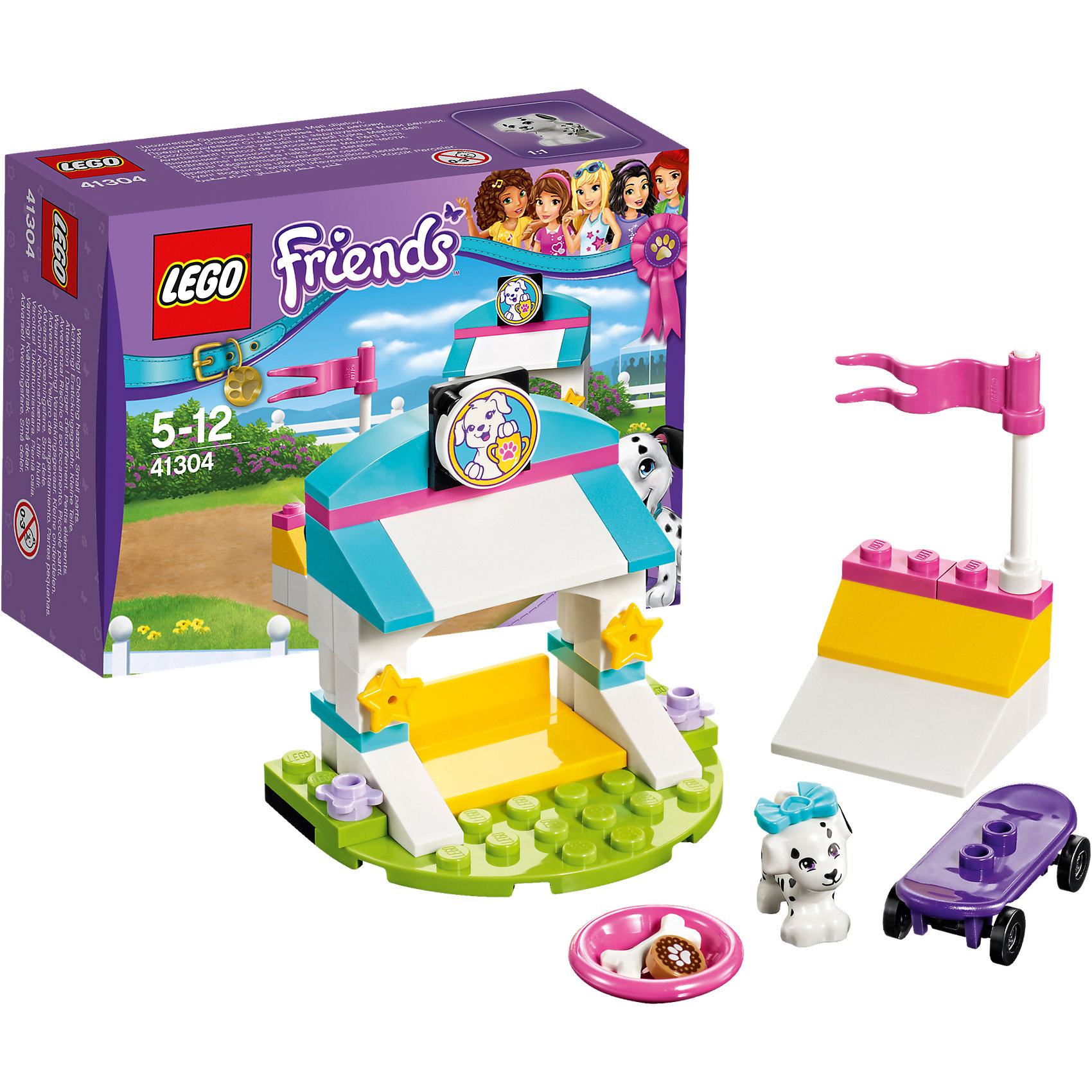 LEGO Friends 41304: Выставка щенков: Скейт-парк LEGO Friends 41304: Выставка щенков: Скейт-паркПластмассовые конструкторы<br>LEGO Friends 41304: Выставка щенков: Скейт-парк<br><br>Характеристики:<br><br>- в набор входит: детали парка, щенок Куки, аксессуары, красочная инструкция<br>- состав: пластик<br>- количество деталей: 45<br>- размер главной постройки: 6 * 4 * 5 см.<br>- для детей в возрасте: от 5 до 12 лет<br>- Страна производитель: Дания/Китай/Чехия<br><br>Легендарный конструктор LEGO (ЛЕГО) представляет серию «Friends» (Друзья) в которую входят наборы конструкторов интересных не только в строительстве, но и в игре. <br><br>Серия разработана с учетом различных повседневных ситуаций и мест. Готовь чемпионов в скейт-парке, тренируя их особые таланты к выставке щенков. В набор включен щенок далматинца Куки и его фиолетовый скейтборд. На двухуровневой рампе молодой скейтер уже умеет делать сложные трюки, ведь он тренируется в своем парке каждый день. Его красивый домик украшен звездами, ведь он хочет стать звездой и настоящим чемпионом. На верху домика расположен его портрет с призом прошлого года. Куки любит кушать печенье для собак, поэтому в его миске всегда лежит одно лакомство и косточка. Фигурка щенка надежно вставляется в детали лего, чтобы она не упала, а благодаря специальному отверстию, красивый бантик легко одевается и снимается. <br><br>Играя с конструктором ребенок развивает моторику рук, воображение и логическое мышление, научится собирать по инструкции и создавать свои модели. Придумывайте новые истории любимых героев с набором LEGO «Friends»!<br><br>Конструктор LEGO Friends 41304: Выставка щенков: Скейт-парк можно купить в нашем интернет-магазине.<br><br>Ширина мм: 124<br>Глубина мм: 93<br>Высота мм: 50<br>Вес г: 71<br>Возраст от месяцев: 60<br>Возраст до месяцев: 144<br>Пол: Женский<br>Возраст: Детский<br>SKU: 5002489