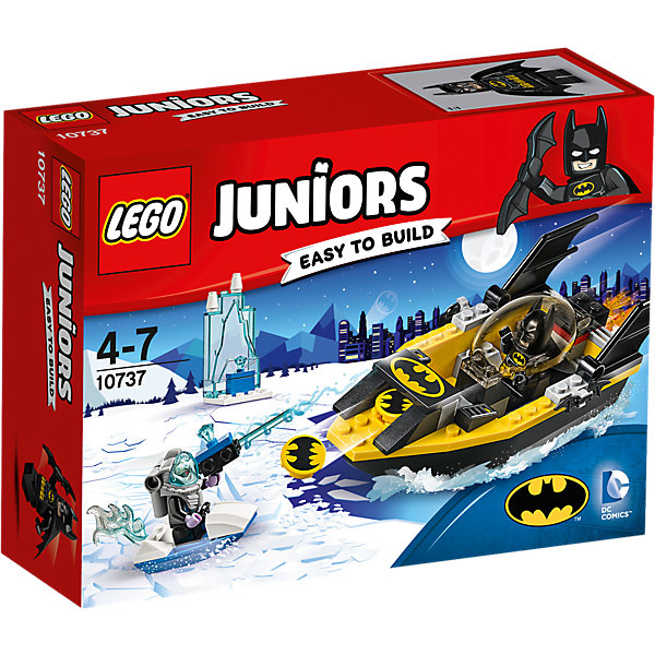 LEGO Juniors 10737: Бэтмен против Мистера Фриза LEGO Juniors 10737: Бэтмен против Мистера ФризаПластмассовые конструкторы<br>LEGO Juniors 10737: Бэтмен против Мистера Фриза<br><br>Характеристики:<br><br>- в набор входит: детали Бэтлодки, ледяного катера, ледяной тюрьмы, 2 минифигурки, аксессуары, красочная инструкция<br>- минифигурки набора: Мистер Фриз, Бэтмен<br>- состав: пластик<br>- количество деталей: 63 <br>- размер упаковки: 19 * 6 * 14 см.<br>- размер Бэтлодки: 15 * 5 * 5 см.<br>- для детей в возрасте: от 4 до 7 лет<br>- Страна производитель: Дания/Китай/Чехия<br><br>Легендарный конструктор LEGO (ЛЕГО) представляет серию «Juniors» (Джуниорс) для новичков в строительстве из конструктора ЛЕГО. Набор «Бэтмен против Мистера Фриза» состоит из большой Бэтлодки с закрывающейся прозрачной кабиной и небольшого катера Мистера Фриза. Сам злодей похитил два ледяных камня для своего оружия и хранит один из них в своей ледяной тюрьме в морях города Готем Сити. Борец за справедливость Бэтмен на своей лодке мчится чтобы забрать украденное. Фигурка Бэтмена выполнена очень качественно, он представлен в своем классическом черном бэткостюме с маской и плащом. Из оружия Бэтмен взял свои два любимых бэтаранга. Мистер Фриз носит специальный костюм, позволяющий ему находиться под водой и вооружен ледяным бластером. Благодаря крупным деталям лодки легко строить, а наличие разных тематических аксессуаров позволит игре быть еще более реалистичной. Играя с конструктором ребенок развивает моторику рук, воображение и логическое мышление. Придумывайте новые игры с набором LEGO «Juniors»!<br><br>Конструктор LEGO Juniors 10737: Бэтмен против Мистера Фриза можно купить в нашем интернет-магазине.<br><br>Ширина мм: 194<br>Глубина мм: 139<br>Высота мм: 60<br>Вес г: 172<br>Возраст от месяцев: 48<br>Возраст до месяцев: 84<br>Пол: Мужской<br>Возраст: Детский<br>SKU: 5002509
