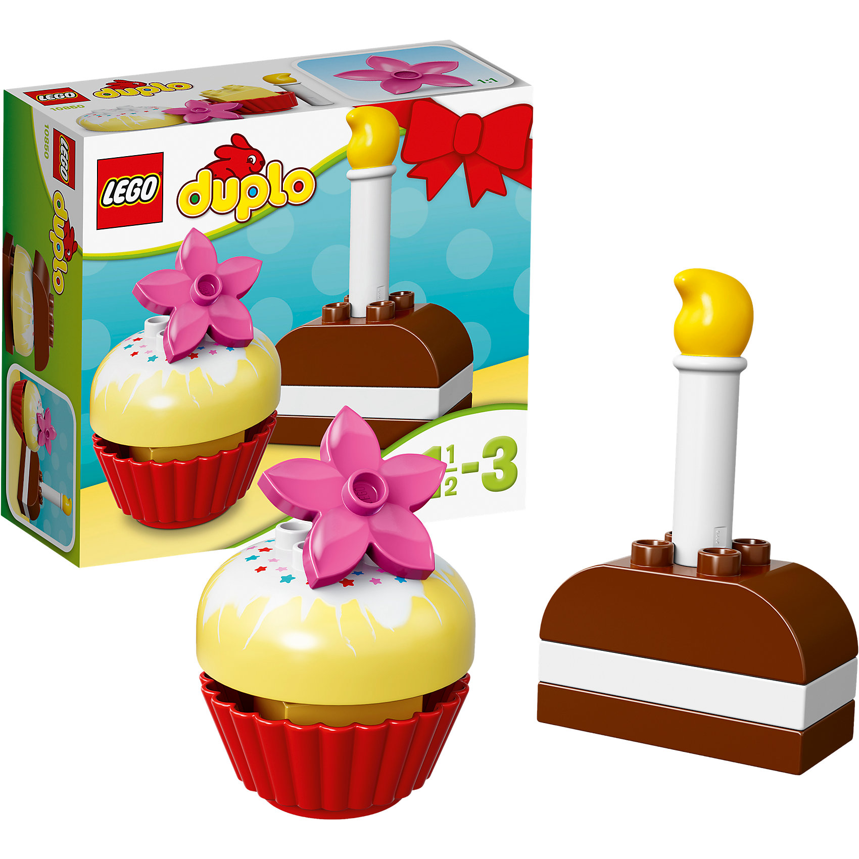 LEGO DUPLO 10850: Мои первые пирожные LEGO DUPLO 10850: Мои первые пирожныеПластмассовые конструкторы<br>LEGO DUPLO 10850: Мои первые пирожные<br><br>Характеристики:<br><br>- в набор входит: детали двух пирожных, инструкция<br>- состав: пластик<br>- количество деталей: 8<br>- размер коробки: 15 * 1,5 * 6 см.<br>- для детей в возрасте: от 1,5 до 3 лет<br>- Страна производитель: Дания/Китай/Чехия/<br><br>Легендарный конструктор LEGO (ЛЕГО) представляет серию «DUPLO» (Д?пло) для самых маленьких. Крупные детали безопасны для малышей, а интересная тематика, возможность фантазировать, собирать из конструктора свои фигуры и играть в него приведут кроху в восторг! Этот небольшой набор сразу и игрушка и конструктор. Яркие и отлично детализированные детали выполнены из очень качественного пластика. Ребенок сможет собирать их них пирожное и тортик на день рождения со свечкой. Детали набора подходят ко всем другим наборам серии DUPLO. Играя с этим конструктором ребенок сможет развить внимание, память, моторику ручек, а также творческие способности. <br><br>Конструктор LEGO DUPLO 10850: Мои первые пирожные можно купить в нашем интернет-магазине.<br><br>Ширина мм: 163<br>Глубина мм: 144<br>Высота мм: 66<br>Вес г: 117<br>Возраст от месяцев: 12<br>Возраст до месяцев: 36<br>Пол: Унисекс<br>Возраст: Детский<br>SKU: 5002517
