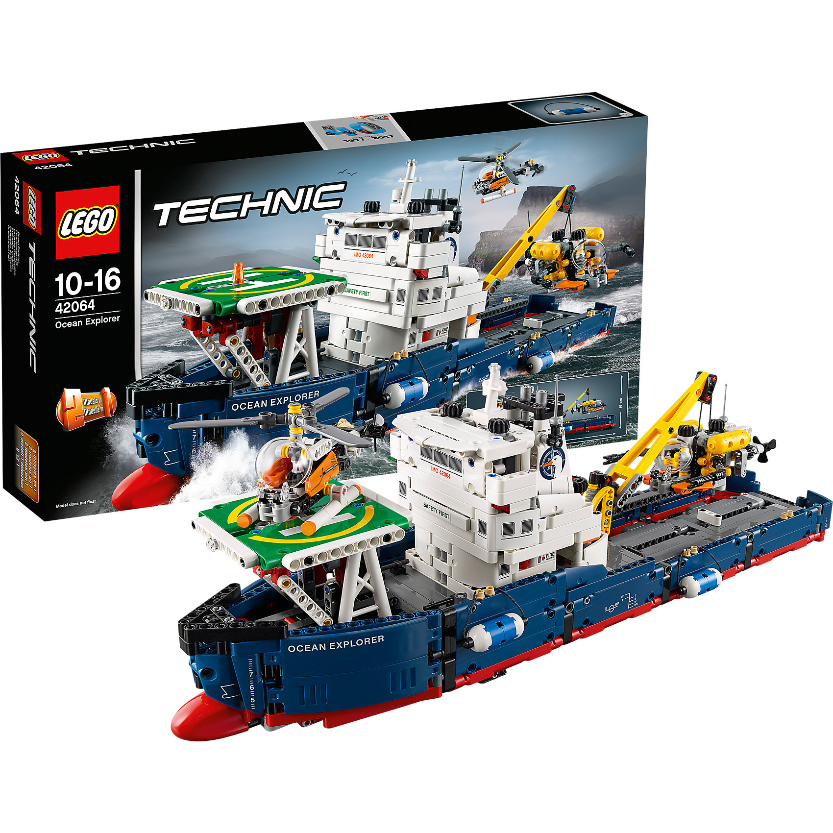 LEGO Technic 42064: Исследователь океана LEGO Technic 42064: Исследователь океанаПластмассовые конструкторы<br>LEGO Technic 42064: Скоростной вездеход с ДУ<br><br>Характеристики:<br><br>- в набор входит: детали корабля, наклейки, инструкция по сборке<br>- состав: пластик<br>- количество деталей: 370<br>- приблизительное время сборки: 40 мин.<br>- размер упаковки: 53,5 * 9 * 28 см.<br>- размер судна: 33 * 10,5 * 18 см.<br>- для детей в возрасте: от 10 до 16 лет<br>- Страна производитель: Дания/Китай/Чехия<br><br>Легендарный конструктор LEGO (ЛЕГО) представляет серию «Technic», которая бросает вызов уже опытным строителям ЛЕГО. Ваш ребенок может строить продвинутые модели с реальными функциями, такими как коробки передач и системы рулевого управления. <br><br>В набор включена уникальная деталь, посвященная сорокалетию серии. Наслаждайтесь строительством нового реалистичного исследовательского судна. Все функции корабля управляются вручную, он не предназначен для реального плавания на воде и оснащен маленькими колесиками на дне для удобства игры и более мягкого движения игрушки, колеса поворачиваются с помощью рычага. Кран, расположенный в задней части корабля вращается на 360 градусов и может подниматься и опускаться. Небольшой вертолет из набора снабжен механизмом, двигающим его верхние и боковые лопасти, его кабина открывается. <br><br>В набор входит и батискаф с открывающейся кабиной и движущимися захватывающими деталями и механизмом для движения пропеллерами. Судно оснащено посадочной площадкой для вертолета, а с помощью крана можно спускать батискаф в воду. Многочисленные детали добавляют реалистичности модели, ее можно перестроить в буксир и баржу, обе модели имеют объемные интерактивные инструкции на вебсайте ЛЕГО. <br><br>Играя с конструктором ребенок развивает моторику рук, воображение и логическое мышление, научится собирать по инструкции и создавать свои модели. Принимайте новые вызовы по сборке моделей и придумывайте новые истории с набором LEGO «Technic»!<br><br>Конструктор LEGO Technic 42064: Скоростной вездеход с ДУ можно купить в нашем интернет-магазине.<br><br>Ширина мм: 541<br>Глубина мм: 281<br>Высота мм: 99<br>Вес г: 1723<br>Возраст от месяцев: 120<br>Возраст до месяцев: 192<br>Пол: Мужской<br>Возраст: Детский<br>SKU: 5002539