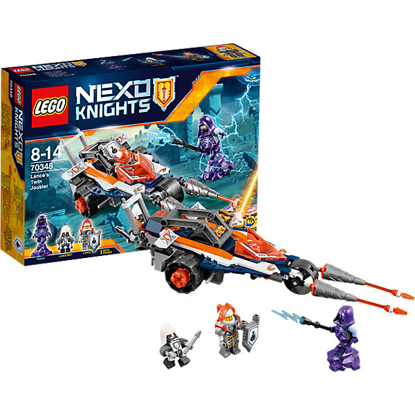 LEGO NEXO KNIGHTS 70348: Турнирная машина Ланса LEGO NEXO KNIGHTS 70348: Турнирная машина ЛансаПластмассовые конструкторы<br>LEGO NEXO KNIGHTS 70348: Турнирная машина Ланса<br><br>Характеристики:<br><br>- в набор входит: машина, 3 фигурки, аксессуары, 8 наклеек, инструкция<br>- состав: пластик<br>- количество деталей: 216<br>- размер коробки: 19 * 6 * 26 см.<br>- для детей в возрасте: от 7 до 14 лет<br>- Страна производитель: Дания/Китай/Чехия<br><br>Легендарный конструктор LEGO (ЛЕГО) представляет серию «NEXO KNIGHTS» (Нэксо Найтс) по сюжету одноименного мультсериала. Серия понравится любителям средневековья благодаря рыцарям, принцессам, монстрам и ужасным злодеям. Турнирная машина на трех колесах обладает отличной маневренностью, двумя передними пиками можно атаковать врагов, при желании одну из пик можно снять и передать рыцарю в качестве оружия, так как оружия у рыцаря в наборе нет. Машина перестраивается в самолет после поворота деталей со стрелочками. В крыльях самолета встроены ракеты, вылетающие за счет пластикового механизма. Нажав на оранжевую кнопку передняя часть отсоединяется и получается мотоцикл, а в самой передней части может остаться Бот Ланс чтобы помогать защищать тыл. В набор входит Нексо Сила – гусиный шаг, если вы играете в игру, то можете ее отсканировать. Фигурка Рогула выглядит впечатляюще, это злодей в капюшоне фиолетового цвета, а в качестве аксессуара имеется посох молний. Два вида глаз фигурки добавляет реалистичности. Отлично детализированный Ланс с прорисованными доспехами и съемным прозрачным оранжевым шлемом готов к битве, фигурка также имеет два выражения лица. Бот ланса появился в белом шлеме и гербом ланса. Этот набор можно комбинировать с боевым костюмом Ланс от LEGO NEXO KNIGHTS. Помогай бороться с монстрами с помощью прогресса и невероятной турнирной машины!<br><br>Конструктор LEGO NEXO KNIGHTS 70348: Турнирная машина Ланса можно купить в нашем интернет-магазине.<br><br>Ширина мм: 263<br>Глубина мм: 192<br>Высота мм: 68<br>Вес г: 335<br>Возраст от месяцев: 84<br>Возраст до месяцев: 168<br>Пол: Мужской<br>Возраст: Детский<br>SKU: 5002544
