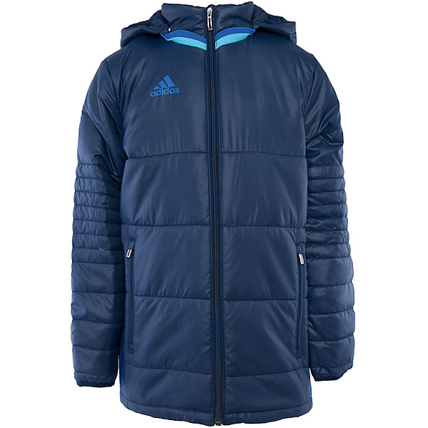 Куртка adidas Куртка adidasВерхняя одежда<br>Куртка утепленная Аdidas (Адидас).<br><br>Характеристики:<br><br>• Цвет: темно- синий.<br>• Состав: 100% полиэстер.<br>• Воротник – стойка.<br>• Капюшон.<br><br>Утепленная куртка от известного бренда Аdidas (Адидас) из коллекции Adidas Condivo. Эта спортивная куртка отлично впишется в гардероб вашего ребенка. Куртка темно-синего цвета, декорирована ярко– голубыми лампасами. Карманы прорезные, на молнии Данная модель выполнена с застежкой молния. Воротник стойка и капюшон отлично защитят вашего ребенка от ветра и непогоды. В такой куртке ребенок будет комфортно себя чувствовать во время активных прогулок. Данная модель хорошо сидит на ребенке, обеспечивают комфорт и отлично сочетается с другой спортивной одеждой. <br><br>Утепленную куртку Аdidas (Адидас), можно купить в нашем интернет-магазине.<br><br>Ширина мм: 356<br>Глубина мм: 10<br>Высота мм: 245<br>Вес г: 519<br>Цвет: голубой<br>Возраст от месяцев: 84<br>Возраст до месяцев: 96<br>Пол: Мужской<br>Возраст: Детский<br>Размер: 128,164,152,140<br>SKU: 5003560