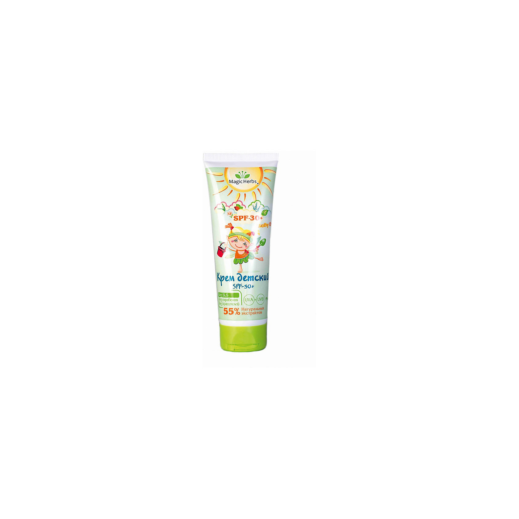 Крем детский солнцезащитный SPF-30+ , Magic Herbs Крем детский солнцезащитный SPF-30+ , Magic HerbsСредства защиты от солнца и насекомых<br>Защитить нежную детскую кожу от воздействия ультрафиолетовых лучей поможет солнцезащитный крем SPF-30+ . Входящие в состав крема экстракты ромашки, шиповника, подорожника, лаванды и алоэ оказывают увлажняющее и смягчающее действие. <br><br>Дополнительная информация:<br><br>Без SLS, парабенов и красителей.<br>Только для наружного применения.<br>Объем: 75 мл<br><br>Способ применения: обильно нанести средство на кожу за 20 минут до выхода на солнце. Повторять процедуру каждые два часа, а также, каждый раз после купания. <br><br>Крем детский солнцезащитный SPF-30+ , Magic Herbs можно купить в нашем интернет-магазине.<br><br>Ширина мм: 30<br>Глубина мм: 60<br>Высота мм: 150<br>Вес г: 80<br>Возраст от месяцев: -2147483648<br>Возраст до месяцев: 2147483647<br>Пол: Унисекс<br>Возраст: Детский<br>SKU: 5008329