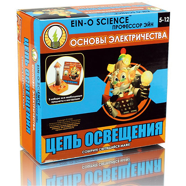 Профессор Эйн: Цепь освещения Профессор Эйн: Цепь освещенияХимия и физика<br>5 увлекательных экспериментов помогут выяснить, что такое электричество и проводники, от чего зависит проводимость и какие бывают электрические цепи. Дети смогут собрать мигающий маяк и узнают, почему мерцают лампочки в новогодних гирляндах.<br><br>Ширина мм: 63<br>Глубина мм: 152<br>Высота мм: 152<br>Вес г: 151<br>Возраст от месяцев: 72<br>Возраст до месяцев: 420<br>Пол: Унисекс<br>Возраст: Детский<br>SKU: 5012250