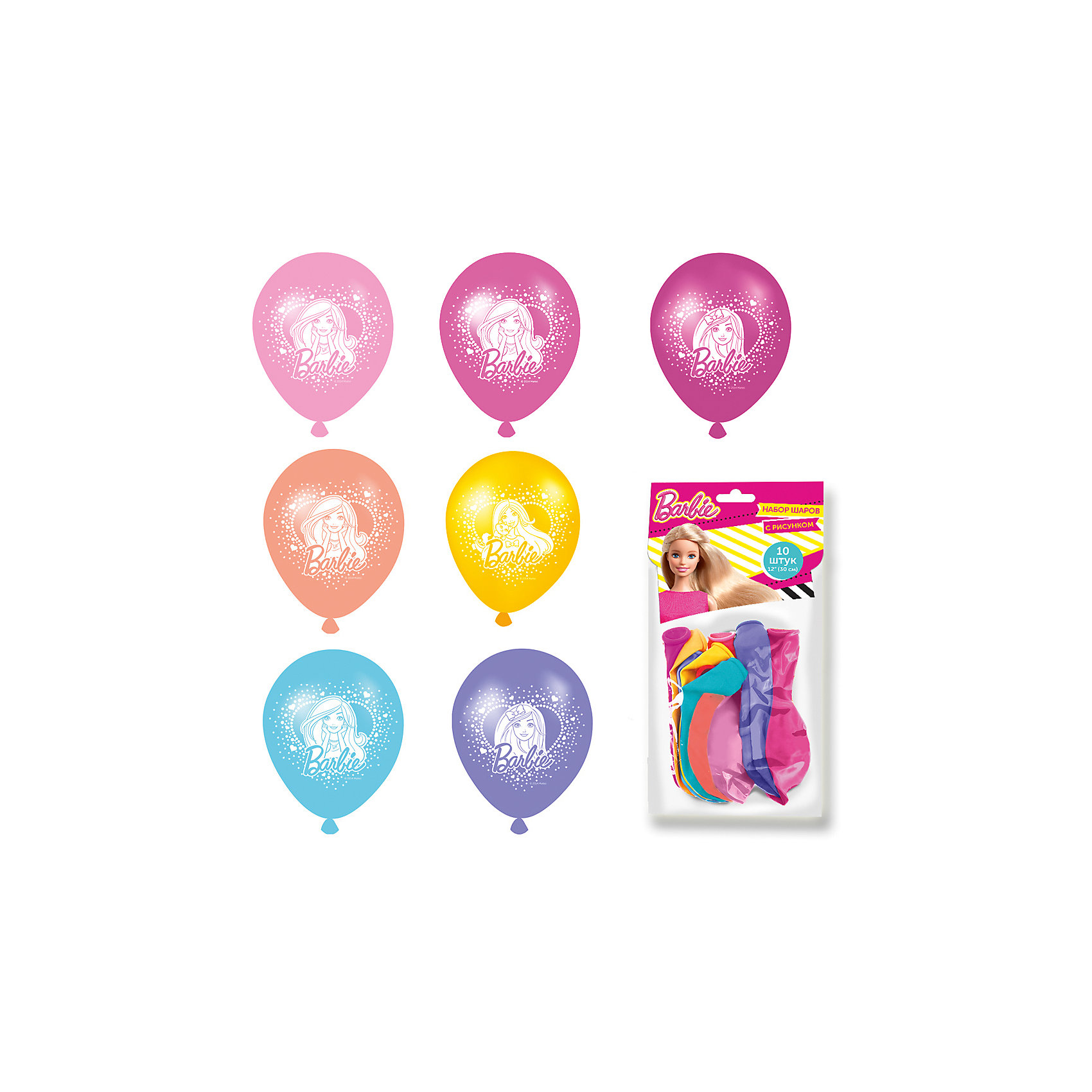 Набор шаров с рисунком 30см, 10 шт. Barbie Набор шаров с рисунком 30см, 10 шт. BarbieBarbie<br>Разноцветные шарики с очаровательной Барби украсят любой праздник и помогут организовать множество увлекательных конкурсов, даря прекрасное настроение всем - и детям, и взрослым. А надувание шаров еще и чрезвычайно полезно: такое упражнение развивает дыхательную систему, что благотворно влияет на работу всего организма.
<br>В наборе «Barbie» 10 разноцветных латексных шаров диаметром 30 см c односторонней печатью (3 дизайна). Цвета шаров в ассортименте. Упаковка – пакет с хедером. Товар сертифицирован.<br><br>Ширина мм: 220<br>Глубина мм: 150<br>Высота мм: 10<br>Вес г: 48<br>Возраст от месяцев: 36<br>Возраст до месяцев: 120<br>Пол: Унисекс<br>Возраст: Детский<br>SKU: 5016490