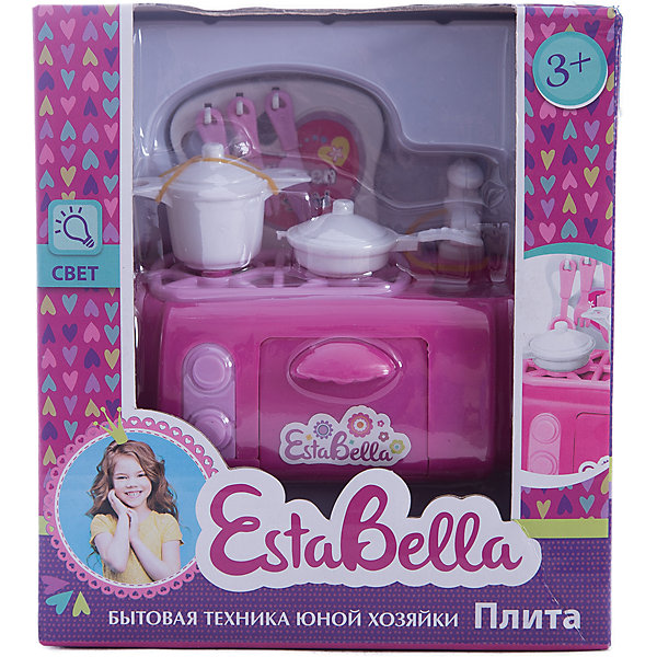 Игрушка Плита, EstaBella Игрушка Плита, EstaBellaИгрушечная бытовая техника<br>Игрушка Плита, EstaBella (Эстабелла).<br><br>Характеристики:<br><br>• есть световые эффекты<br>• работает от батареек<br>• полностью безопасна для ребенка<br>• материал: пластик<br>• вес: 190 грамм<br>• размер упаковки: 15х9х17 см<br><br>Плита EstaBella (Эстабелла) поможет девочке почувствовать себя настоящей хозяйкой! Кастрюля, кухонные приборы, сковорода - здесь есть все, что может пригодиться на кухне. Световые эффекты понравятся малышке и она с радостью будет готовить для своих игрушек. Игрушки полностью безопасны для ребенка. <br>Познакомившись с такой плитой, девочка с удовольствием будет помогать маме!<br><br>Вы можете купить игрушку Плита, EstaBella (Эстабелла) в нашем интернет-магазине.<br><br>Ширина мм: 170<br>Глубина мм: 90<br>Высота мм: 150<br>Вес г: 190<br>Возраст от месяцев: 36<br>Возраст до месяцев: 120<br>Пол: Женский<br>Возраст: Детский<br>SKU: 5017652