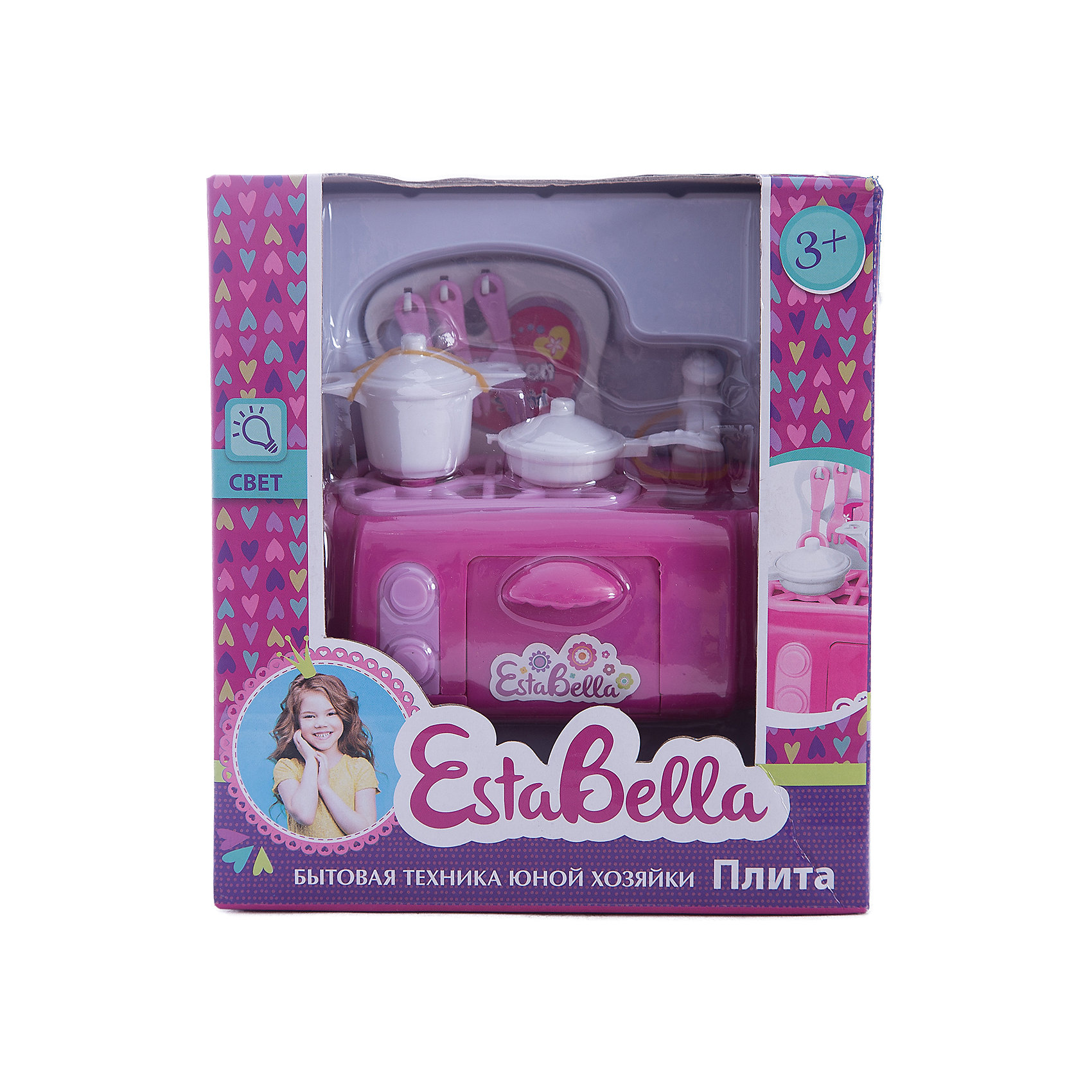 Игрушка Плита, EstaBella Игрушка Плита, EstaBellaИгрушечная бытовая техника<br>Игрушка Плита, EstaBella (Эстабелла).<br><br>Характеристики:<br><br>• есть световые эффекты<br>• работает от батареек<br>• полностью безопасна для ребенка<br>• материал: пластик<br>• вес: 190 грамм<br>• размер упаковки: 15х9х17 см<br><br>Плита EstaBella (Эстабелла) поможет девочке почувствовать себя настоящей хозяйкой! Кастрюля, кухонные приборы, сковорода - здесь есть все, что может пригодиться на кухне. Световые эффекты понравятся малышке и она с радостью будет готовить для своих игрушек. Игрушки полностью безопасны для ребенка. <br>Познакомившись с такой плитой, девочка с удовольствием будет помогать маме!<br><br>Вы можете купить игрушку Плита, EstaBella (Эстабелла) в нашем интернет-магазине.<br><br>Ширина мм: 170<br>Глубина мм: 90<br>Высота мм: 150<br>Вес г: 190<br>Возраст от месяцев: 36<br>Возраст до месяцев: 120<br>Пол: Женский<br>Возраст: Детский<br>SKU: 5017652