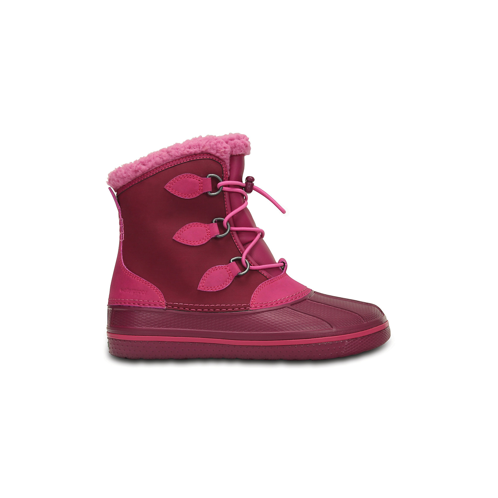 Сапоги All Cast Casual Waterproof Boot Kids для девочки CROCS Сапоги All Cast Casual Waterproof Boot Kids для девочки CROCSСноубутсы<br>Характеристики товара:<br><br>• цвет: розовый<br>• материал: верх - текстиль, низ -100% полимер Croslite™<br>• материал подкладки: искусственный мех<br>• непромокаемая носочная часть<br>• температурный режим: от -15° до +10° С<br>• легко очищаются<br>• антискользящая подошва<br>• шнуровка<br>• толстая устойчивая подошва<br>• страна бренда: США<br>• страна изготовитель: Китай<br><br>Сапоги могут быть и стильными, и теплыми! Для детской обуви крайне важно, чтобы она была удобной. Такие сапоги обеспечивают детям необходимый комфорт, а теплая подкладка создает особый микроклимат. Сапоги легко надеваются и снимаются, отлично сидят на ноге. Материал, из которого они сделаны, не дает размножаться бактериям, поэтому такая обувь препятствует образованию неприятного запаха и появлению болезней стоп. Данная модель особенно понравится детям - ведь в них можно бегать по лужам!<br>Обувь от американского бренда Crocs в данный момент завоевала широкую популярность во всем мире, и это не удивительно - ведь она невероятно удобна. Её носят врачи, спортсмены, звёзды шоу-бизнеса, люди, которым много времени приходится бывать на ногах - они понимают, как важна комфортная обувь. Продукция Crocs - это качественные товары, созданные с применением новейших технологий. Обувь отличается стильным дизайном и продуманной конструкцией. Изделие производится из качественных и проверенных материалов, которые безопасны для детей.<br><br>Сапоги для девочки от торговой марки Crocs можно купить в нашем интернет-магазине.<br><br>Ширина мм: 257<br>Глубина мм: 180<br>Высота мм: 130<br>Вес г: 420<br>Цвет: розовый<br>Возраст от месяцев: 72<br>Возраст до месяцев: 84<br>Пол: Женский<br>Возраст: Детский<br>Размер: 30,38/39,27,28,29,26,31/32,33/34,34/35,36/37,37/38<br>SKU: 5027353