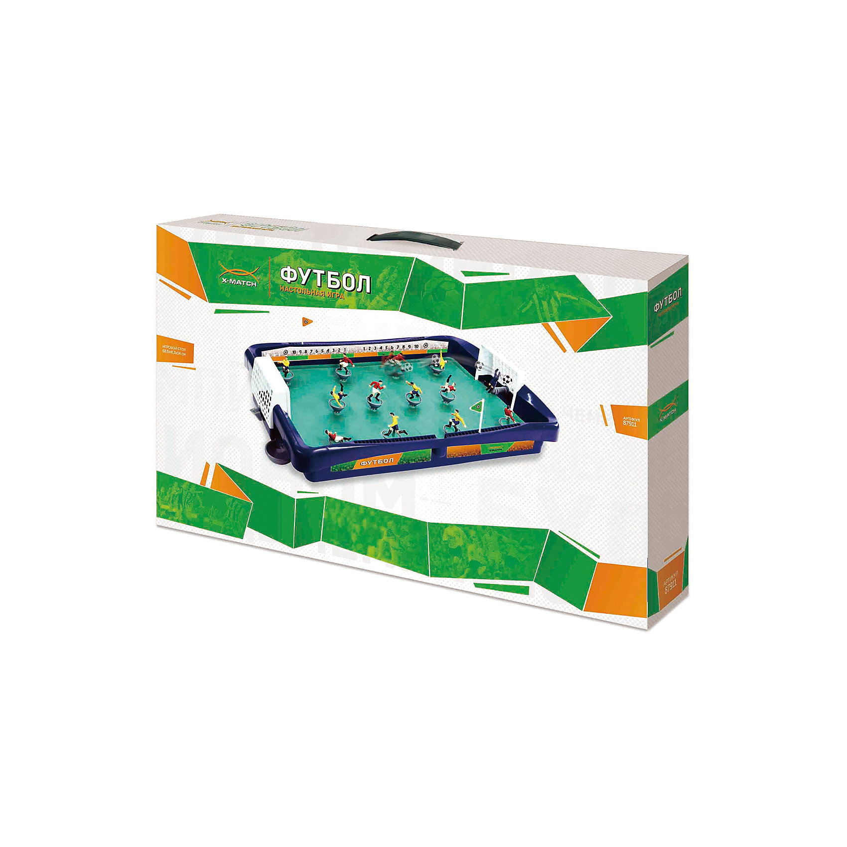 Настольная игра Футбол, X-Match Настольная игра Футбол, X-MatchИгры для развлечений<br>Футбол– всеми любимая игра. Эта игра – отличный вариант для развлечений выходного дня. С новой игрушкой от компании X-Match в футбол можно играть прямо у себя дома! Цель игры – забить как можно больше голов в ворота противника. Материалы, использованные при изготовлении товара, абсолютно безопасны и отвечают всем международным требованиям по качеству.<br><br>Дополнительные характеристики:<br><br>материал: пластик;<br>цвет: разноцветный;<br>габариты: 68.5 х 41.5 х 14 см;<br>комплектация: игровой стол, футбольный мяч - 2 шт., 2 фигурки вратаря, 12 фигурок игроков, 2 флага.<br><br>Настольную игру Футбол от компании X-Match можно приобрести в нашем магазине.<br><br>Ширина мм: 705<br>Глубина мм: 441<br>Высота мм: 435<br>Вес г: 2150<br>Возраст от месяцев: 36<br>Возраст до месяцев: 2147483647<br>Пол: Унисекс<br>Возраст: Детский<br>SKU: 5032530