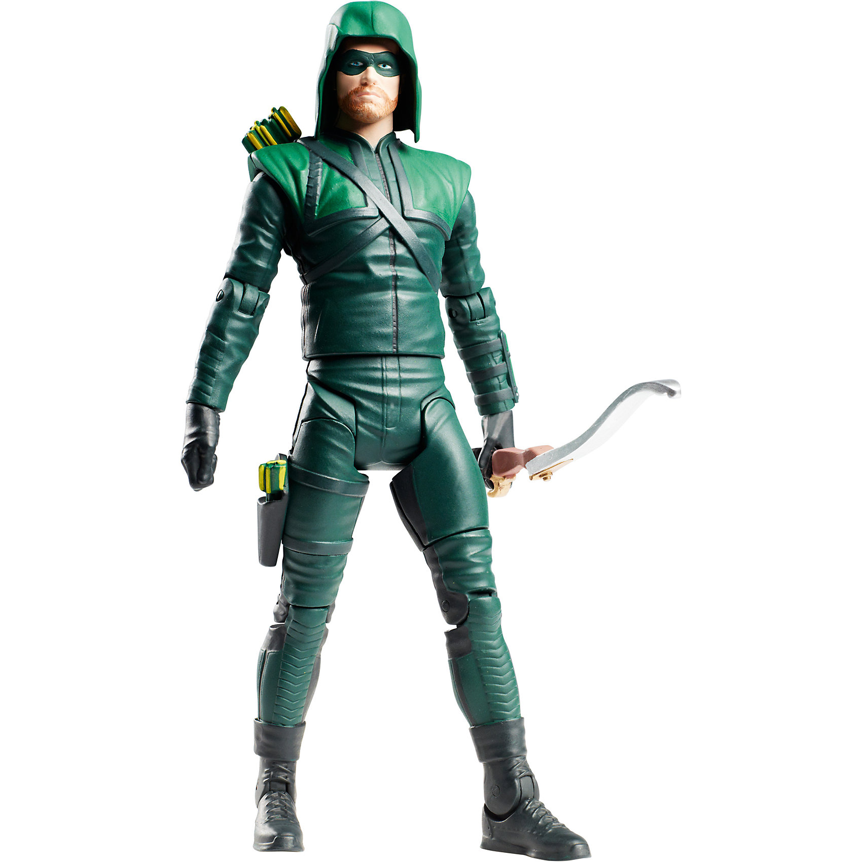 DC Comics: Стрела DC Comics: СтрелаКоллекционные и игровые фигурки<br>Фигурка DC Comics: Стрела от известного американского бренда детских игрушек Mattel (Маттел). Специальная серия Вселенной DC Comics состоит из шести фигурок главных героев. В каждой коробке имеется одна из частей робота справедливости. Фигурка стрела выпущена в соответствии с телевизионным сериалом «Стрела», где главный персонаж, бывший миллионер, пробывший пять лет на необитаемом острове, борется с преступностью в своем городе при помощи лука и стрел. Хорошо выполненная пятнадцати сантиметровая фигурка Стрелы имеет двадцать точек артикуляции, а также, в отличие от большинства версии этого персонажа, отдельно выполненный капюшон, что позволяет поворачивать голову независимо. Руки поворачиваются в плечах, гнутся в локтях и кистях, торс поворачивается, можно посадить фигурку на поперечный шпагат, ноги гнутся в коленях, также двигаются ступни. Капюшон не снимается. У героя в комплекте имеется лук и одна стрела. Декоративный колчан со стрелами за спиной героя не снимается, также как и чехол с маленькими стрелами на бедре. Такая фигурка придет по вкусу как фанатам телесериалов, так и фанатам супер героев и комиксов.<br>Дополнительная информация:<br><br>- В набор входит: фигурка, лук, 1 стрела, правая рука робота<br>- Состав: пластик<br>- Размер: около 15 см. <br><br>Фигурку DC Comics: Стрела можно купить в нашем интернет-магазине.<br><br>Ширина мм: 55<br>Глубина мм: 150<br>Высота мм: 265<br>Вес г: 287<br>Возраст от месяцев: 48<br>Возраст до месяцев: 120<br>Пол: Мужской<br>Возраст: Детский<br>SKU: 5032895