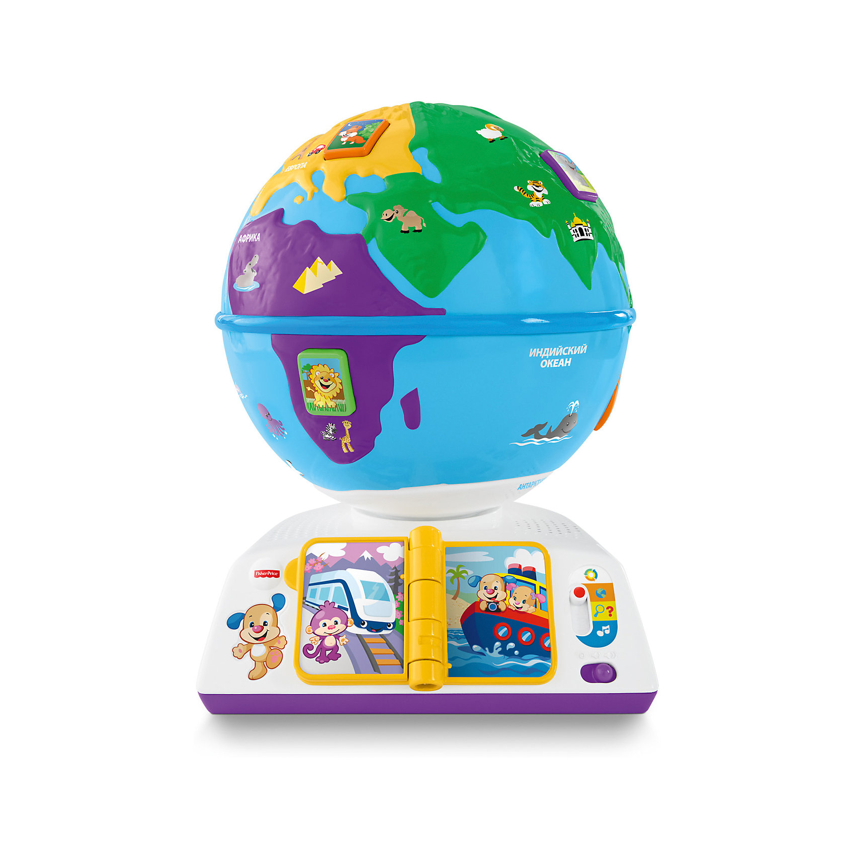 Обучающий глобус, Fisher Price Обучающий глобус, Fisher PriceИнтерактивные игрушки для малышей<br>Обучающий глобус - интересная новинка от американского бренда Fisher-рrice (Фишер-прайс). Яркий, разноцветный глобус на интерактивной подставке научит малыша о том, что есть наша планета и какие на ней обитают звери, какие звуки издают животные и как приветствуют друг друга люди на разных континентах, на каком транспорте можно передвигаться, а также научиться новым песенкам. Игрушка содержит более ста песен, фраз и звуков. Интерактивные кнопки на вращающемся глобусе понравятся малышу, а знаменитый щенок от Fisher-рrice (Фишер-прайс) со своей маленькой сестрой научат новому. Благодаря технологии Smart Stages, игрушка имеет три уровня: обучение видам животных ,вовлечение с помощью вопросов предлагается отыскать этих животных, развитие – с помощью песен заинтересовать малыша игрой о животных. Игрушка выполнена из гипоаллергенных материалов безопасных для детей и поможет малышу развиваться играя.<br><br>Дополнительная информация:<br>- Материал: пластик <br>- Размер коробки: 22 * 33 * 29 см.<br>- Элемент питания: 3 АА батарейки ( в комплекте - демонстрационные). <br>- 100+ песенок, фраз, звуков<br><br>Обучающий глобус, Fisher-price (Фишер-прайс), можно купить в нашем магазине.<br><br>Ширина мм: 220<br>Глубина мм: 290<br>Высота мм: 330<br>Вес г: 1805<br>Возраст от месяцев: 18<br>Возраст до месяцев: 36<br>Пол: Унисекс<br>Возраст: Детский<br>SKU: 5032901
