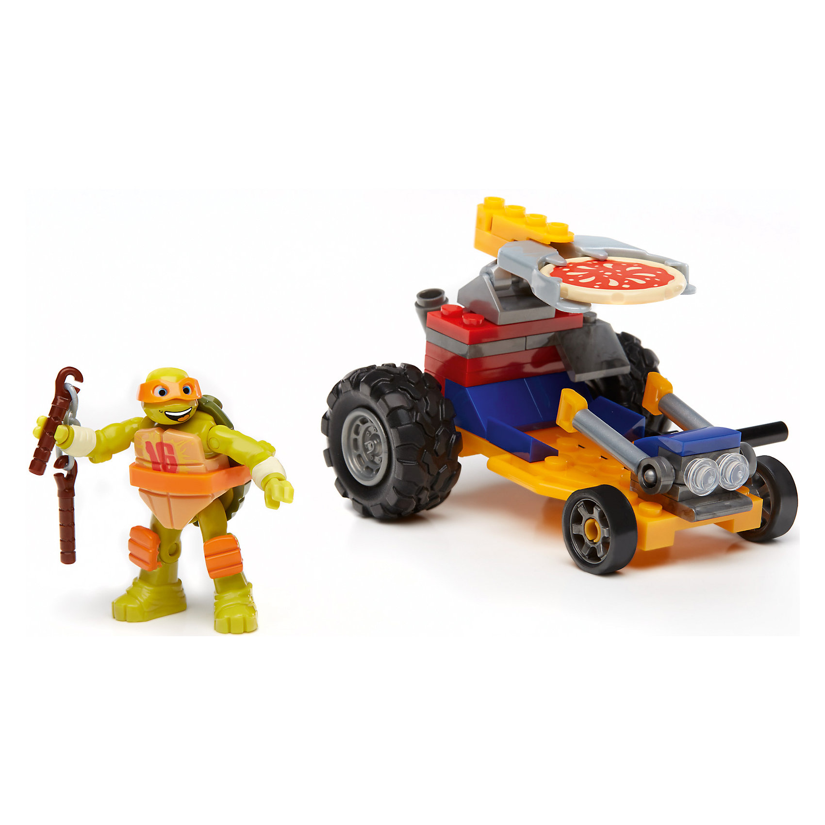Черепашки – гонщики, MEGA BLOKS Черепашки – гонщики, MEGA BLOKSПластмассовые конструкторы<br>Черепашки – гонщики, MEGA BLOKS (Мега блокс). Этот необычный конструктор от Мега блокс представляет собой черепашек-ниндзя и их патрульные багги. Соберите патрульную машину по инструкции, или модернизируйте на свой вкус. В комплект входит пицца, которую можно запускать с помощью передней катапульты. В набор входит один из героев популярного мультсериала – черепашка Микки. Фигурка сборная и в комплект входят нунчаки, чтобы Микки мог бороться с преступниками и защитить свой город. Набор придет по вкусу как фанатам мультсериалов и фильмов, так и любителям комиксов и супер героев. <br>Дополнительная информация:<br><br>- В набор входит: 1 фигурка черепашки Микки, 1 патрульная машина<br>- Состав: пластик<br>- Количество деталей: 59 шт.<br>- Размер: 16 * 5 * 21<br><br>Конструктор Черепашки – гонщики, MEGA BLOKS (Мега блокс) можно купить в нашем интернет-магазине.<br><br>Ширина мм: 45<br>Глубина мм: 150<br>Высота мм: 205<br>Вес г: 227<br>Возраст от месяцев: 60<br>Возраст до месяцев: 120<br>Пол: Мужской<br>Возраст: Детский<br>SKU: 5032905