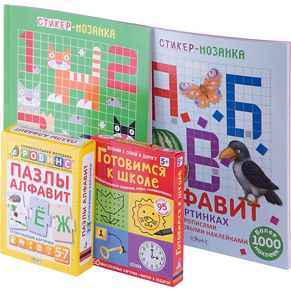 Комплект карточек Готовимся к школе Комплект карточек Готовимся к школеОбучающие карточки<br>В состав комплекта входят: - две стиккер-мозаики с многоразовыми наклейками, которые помогут изучить буквы и цифры; - специально разработанные карточки-пазлы для детей от 5 лет, которые помогут выучить буквы и освоить слоговое чтение; - набор многоразовых карточек для подготовки к первому классу с играми-задачками и головоломками.<br><br>Ширина мм: 275<br>Глубина мм: 140<br>Высота мм: 13<br>Вес г: 600<br>Возраст от месяцев: 60<br>Возраст до месяцев: 108<br>Пол: Унисекс<br>Возраст: Детский<br>SKU: 5034139