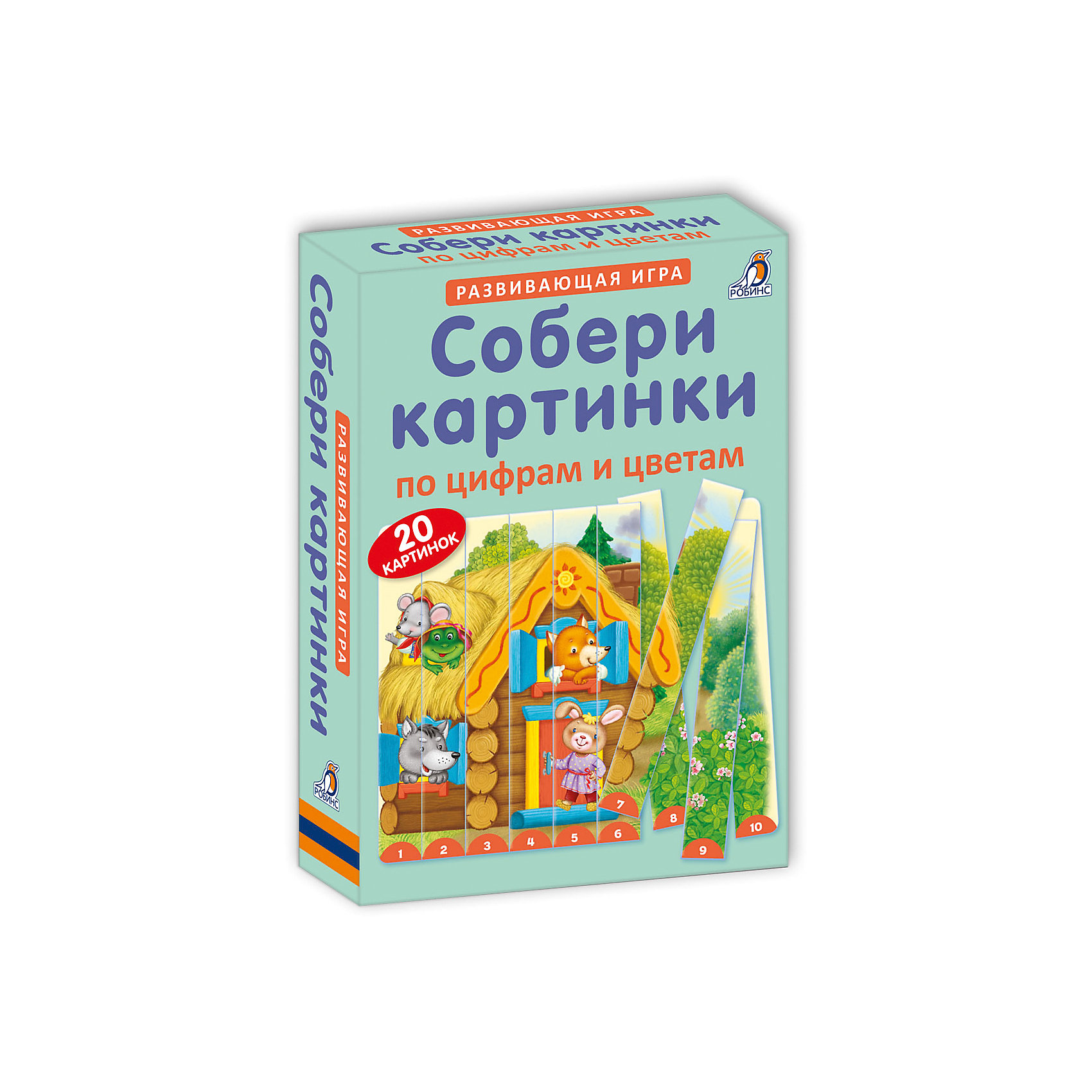 Собери картинки по цифрам и цветам Собери картинки по цифрам и цветамОбучение счету<br>Это развивающая и обучающая игра, которая поможет детям освоить и закрепить навыки счёта в пределах от 1 до 10, познакомит с числовым рядом, а также подготовит к решению примеров. Игра способствует развитию мышления, цветовосприятия, внимания и мелкой моторики.<br>Как играть с карточками?<br>Набор состоит из 20 ярких и красочных картинок, разрезанных на десять пронумерованных частей-полосок, имеющих свою цветовую гамму (цвет и цифра) и 4 уровня сложности. Для того чтобы получилась картинка, нужно сложить все части-полоски с цифрами по порядку: от 1 до 10. Набор подходит для индивидуальной и групповой игры в детских дошкольных учреждениях.<br><br>Ширина мм: 155<br>Глубина мм: 100<br>Высота мм: 25<br>Вес г: 155<br>Возраст от месяцев: 48<br>Возраст до месяцев: 108<br>Пол: Унисекс<br>Возраст: Детский<br>SKU: 5034167