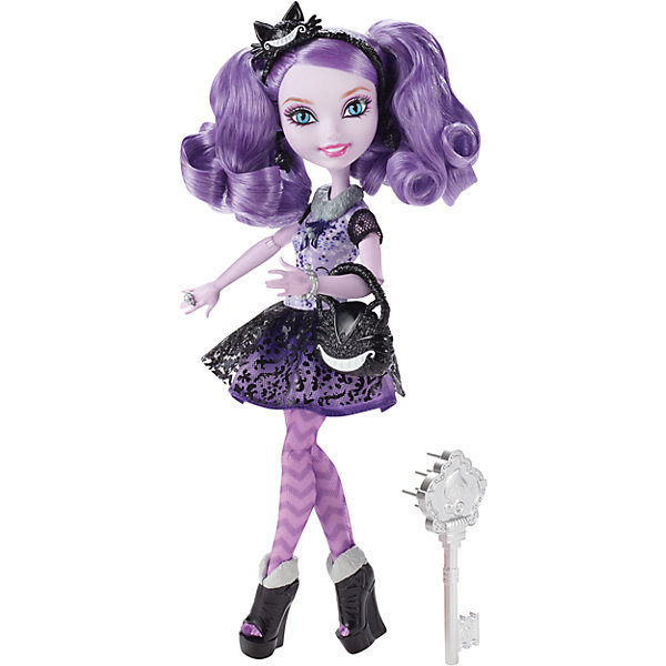 Кукла Китти Чешир, Ever After High Кукла Китти Чешир, Ever After HighКуклы<br>Кукла Kitty Cheshire, так же, как и сама героиня сериала «Ever After High», прекрасна и чуть безрассудна - ведь она является обитательницей Страны Чудес и дочерью Чеширского кота. От своего папочки Китти унаследовала способность исчезать по частям, и также как и папа-кот, Китти обожает улыбаться. А еще она ужасно любит шалости и всякие веселые проделки. Ну, вся в папу! И как любой кошечке, ей нравится шалить и устраивать странные выходки. Кукла Китти Чешир нарядилась в чудесное платье фиолетового цвета, на её ножках красочные колготки с зигзагообразным рисунком и лакированные ботильоны чёрного цвета. Шарнирная куколка с голубыми глазами с «кошачьими» зрачками и очаровательной улыбкой обладает великолепными фиолетовыми локонами. Её голову украшает маленькая шляпка, а в руках она держит изящную сумочку. <br><br>Дополнительная информация:<br><br>- возраст: от 6 лет<br>- пол: для девочек<br>- комплект: кукла, аксессуары.<br>- материал: пластик, текстиль.<br>- руки и ноги с несколькими точками артикуляции (сгибаются локти, коленки, запястья)<br>- высота куклы: 26 см.<br>- в комплект входит: кукла Китти Чешир, сумочка, расческа, подставка и дневник Китти<br>- страна обладатель бренда: США.<br>- бренд: Mattel<br><br>Купить куклу Ever After High (Эвер Афтер Хай) Китти Чешир можно купить в нашем магазине.<br><br>Ширина мм: 65<br>Глубина мм: 205<br>Высота мм: 325<br>Вес г: 363<br>Возраст от месяцев: 72<br>Возраст до месяцев: 120<br>Пол: Женский<br>Возраст: Детский<br>SKU: 5047668