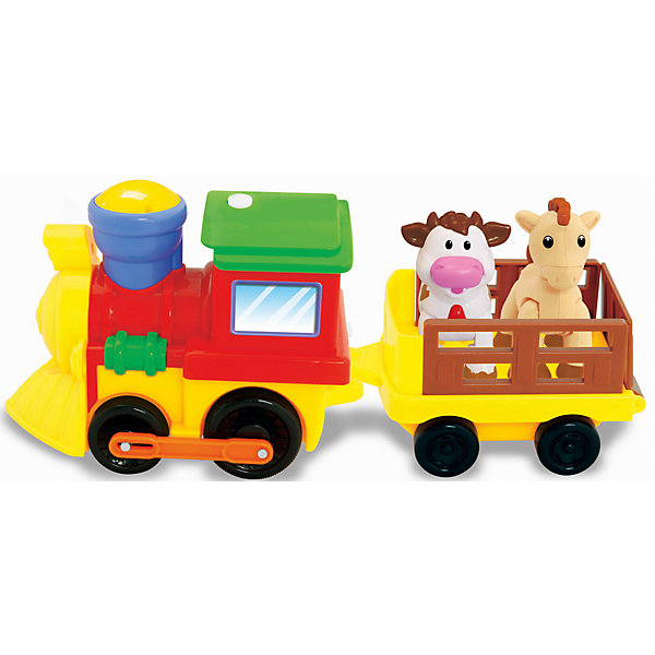 Развивающая игрушка Поезд с животными, Kiddieland Развивающая игрушка Поезд с животными, KiddielandКаталки и качалки<br>Развивающая игрушка Поезд с животными, Kiddieland<br><br>Характеристики:<br>- В набор входит: поезд, вагончик, животные, элементы питания<br>- Материал: пластик<br>- Элементы питания: батарейки АА, 4 шт.<br>- Размер упаковки: 33 * 13 * 10 см.<br>Развивающая игрушка в виде поезда с животными от известного китайского бренда игрушек для детей Kiddieland (Киддилэнд) будет прекрасным подарком для ребенка. Оснащенный звуками и песенками он приведет малыша в восторг! В вагоне поезда едут коровка и лошадка. Интерактивный трактор ездит, издает звук поезда, сигналит, рассказывает стишки и включает песенки. Животных можно вынуть из прицепа и использовать для других игр. Изготовленная пластика высокого качества, разноцветная игрушка способствует развитию памяти, воображения, восприятия цвета и звука, социальных навыков, моторики рук.<br>Игровой развивающий центр Поезд с животными, Kiddieland (Киддилэнд) можно купить в нашем интернет-магазине.<br>Подробнее:<br>• Для детей в возрасте: от 1 до 3 лет<br>• Номер товара: 5054083<br>Страна производитель: Китай<br><br>Ширина мм: 350<br>Глубина мм: 150<br>Высота мм: 115<br>Вес г: 680<br>Возраст от месяцев: 12<br>Возраст до месяцев: 36<br>Пол: Унисекс<br>Возраст: Детский<br>SKU: 5054083