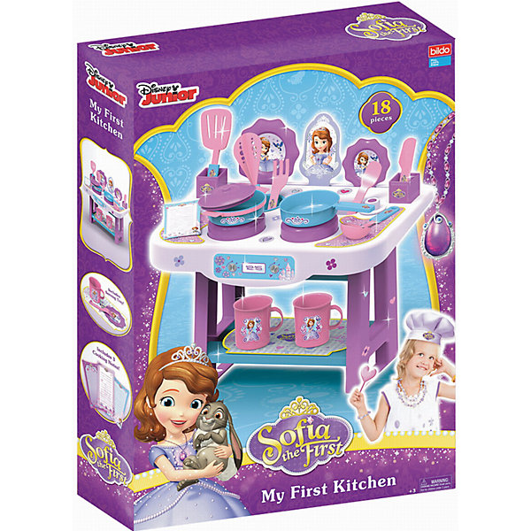 Игровая кухня Принцесса София, Bildo Игровая кухня Принцесса София, BildoДетские кухни<br>Игровая кухня Принцесса София, Bildo.<br><br>Характеристики:<br><br>- В комплекте: кухня, набор посуды<br>- Количество аксессуаров: 18<br>- Высота кухни в собранном виде: 22 см.<br>- Материал: пластик<br><br>Кухня создана по мотивам диснеевского мультфильма «Принцесса София», все её компоненты окрашены в яркий цвет и украшены наклейками с изображением любимой героини. Маленькие хозяйки смогут приготовить на детской кухне импровизированный обед для своих кукол. Кухня оснащена 18 аксессуарами для реалистичной игры, включая пластиковые тарелки, кастрюлю, сковородку, столовые приборы. Плита имеет 2 конфорки. Кухня Принцесса София, Bildo не даст вашей девочке заскучать и позволит почувствовать себя настоящей хозяюшкой. Все элементы набора изготовлены из качественного безопасного пластика.<br><br>Игровую кухню Принцесса София, Bildo можно купить в нашем интернет-магазине.<br><br>Ширина мм: 580<br>Глубина мм: 390<br>Высота мм: 120<br>Вес г: 691<br>Возраст от месяцев: 36<br>Возраст до месяцев: 60<br>Пол: Женский<br>Возраст: Детский<br>SKU: 5054118