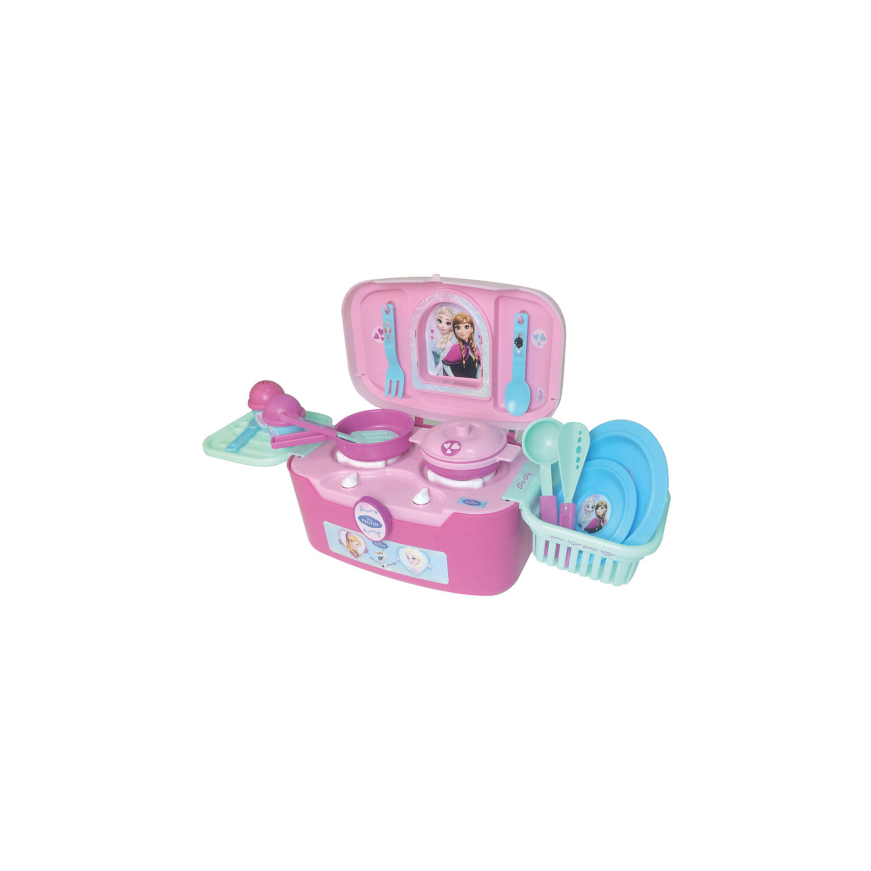 Игровая кухня в чемодане Холодное сердце, Bildo Игровая кухня в чемодане Холодное сердце, BildoДетские кухни<br>Игровая кухня в чемодане Холодное сердце, Bildo.<br><br>Характеристики:<br><br>- В комплекте: кухня, набор посуды<br>- Количество аксессуаров: 18<br>- Материал: пластик<br>- Размер упаковки: 27х18х28 см.<br><br>Вашей маленькой хозяйке понравиться готовить обед на кухне, выполненной по мотивам мультсериала «Холодное сердце». Кухня оснащена 18 аксессуарами для реалистичной игры, включая пластиковые тарелки, кастрюлю, сковородку, столовые приборы. Плита имеет 2 конфорки. Кухня легко трансформируется в удобный чемоданчик. Ее удобно хранить и легко взять с собой, например, на дачу или в гости. Кухня Холодное сердце, Bildo не даст вашей девочке заскучать и позволит почувствовать себя настоящей хозяюшкой. Все элементы набора изготовлены из качественного безопасного пластика.<br><br>Игровую кухню в чемодане Холодное сердце, Bildo можно купить в нашем интернет-магазине.<br><br>Ширина мм: 260<br>Глубина мм: 200<br>Высота мм: 180<br>Вес г: 960<br>Возраст от месяцев: 36<br>Возраст до месяцев: 60<br>Пол: Женский<br>Возраст: Детский<br>SKU: 5054120