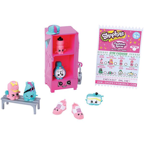 Игровой набор «Модная лихорадка» Gym Fashion, Shopkins Игровой набор «Модная лихорадка» Gym Fashion, ShopkinsИгровые наборы с фигурками<br>Игровой набор «Модная лихорадка» Gym Fashion, Shopkins (Шопкинс) от австралийского бренда создавшего саму игру Shopkins (Шопкинс). Новая серия фигурок на тему спальный принадлежностей порадует своих фанатов! Этот набор содержит 8 персонажей. Все они дружелюбные, очень яркие и выполнены из качественного пластика. Набор добавит радости и позитива даже тем, кто не знаком с игрой. С персонажами можно придумать много веселых игр и развивать свои социальные навыки, проигрывая множество ситуаций как в одиночку, так и друзьями. Фигурки представляют собой товары, которые можно купить в магазине для спорта – спортивный шкафчик, скамейку, одежду и кроссовки, только с забавными личиками. В наборе имеется брошюра коллекционера, в которой подобно рассказано о персонажах. Игрушка поможет развить воображение и моторику рук. <br>Дополнительная информация:<br><br>- В комплект входит: 8 фигурок, 3 большие фигурки, брошюра<br>- Состав: пластик<br>- Параметры: 22 * 5 * 25 см. <br><br><br>Игровой набор «Модная лихорадка» Gym Fashion, Shopkins (Шопкинс) можно купить в нашем интернет-магазине.<br>Подробнее:<br>• Для детей в возрасте: от 5 до 8 лет <br>• Номер товара: 5055284<br>Страна производитель: Китай<br><br>Ширина мм: 55<br>Глубина мм: 225<br>Высота мм: 260<br>Вес г: 260<br>Возраст от месяцев: 60<br>Возраст до месяцев: 120<br>Пол: Женский<br>Возраст: Детский<br>SKU: 5055284
