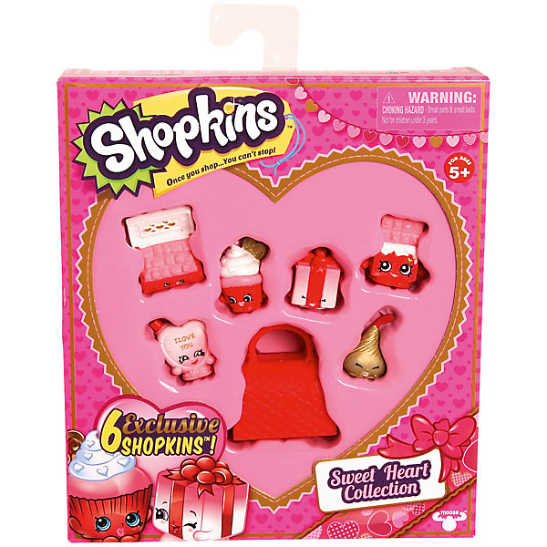 Игровой набор «Сладкое Сердечко», Shopkins Игровой набор «Сладкое Сердечко», ShopkinsИгровые наборы с фигурками<br>Игровой набор «Сладкое Сердечко», Shopkins (Шопкинс) от австралийского бренда создавшего саму игру Shopkins (Шопкинс). Новая серия миленьких фигурок порадует своих фанатов! Этот набор содержит 6 персонажей и сумочку. Все они дружелюбные, очень яркие и выполнены из качественного пластика. Набор добавит радости и позитива даже тем, кто не знаком с игрой. С персонажами можно придумать много веселых игр и развивать свои социальные навыки, проигрывая множество ситуаций как в одиночку, так и друзьями. Фигурки представляют собой товары, которые можно купить в магазине ко дню Святого Валентина – набор шоколадок, кексик, конфетку или подарочек, только с забавными личиками. В наборе имеется брошюра коллекционера, в которой подобно рассказано о персонажах. Игрушка поможет развить воображение и моторику рук. <br>Дополнительная информация:<br><br>- В комплект входит: 8 фигурок, сумочка, брошюра<br>- Состав: пластик<br>- Параметры: 18 * 3 * 16 см. <br><br><br>Игровой набор «Сладкое Сердечко», Shopkins (Шопкинс) можно купить в нашем интернет-магазине.<br>Подробнее:<br>• Для детей в возрасте: от 5 до 8 лет <br>• Номер товара: 5055285<br>Страна производитель: Китай<br><br>Ширина мм: 232<br>Глубина мм: 180<br>Высота мм: 207<br>Вес г: 150<br>Возраст от месяцев: 60<br>Возраст до месяцев: 120<br>Пол: Женский<br>Возраст: Детский<br>SKU: 5055285