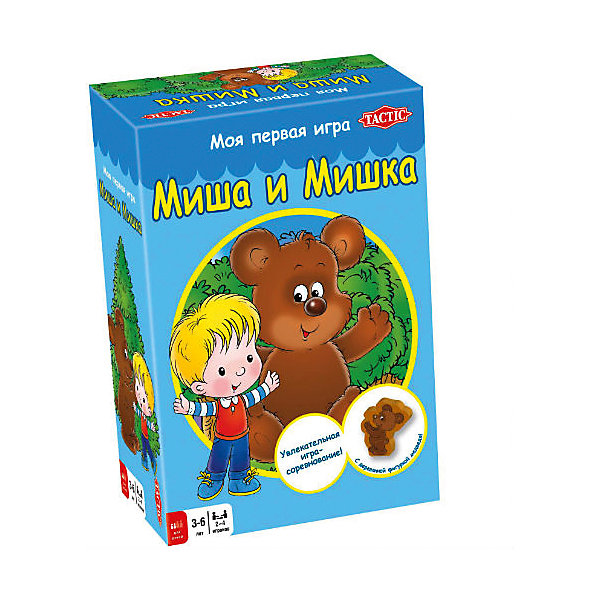 Игра Миша и Мишка, Tactic Games Игра Миша и Мишка, Tactic GamesПособия для обучения счёту<br>Игра Миша и Мишка, Tactic Games – интересная игра для самых маленьких.<br>История про маленького мальчика Мишу, который поделился черникой с медвежонком, стала основой этой игры. Ребенок, играя, развивает память, учится арифметике и многому другому. Кроме этого развивает упорство в достижении целей. Можно играть большой компанией.<br><br>Дополнительная информация:<br><br>- возраст: от 3 лет<br>- количество игроков: от 2 <br><br>Игру Миша и Мишка, Tactic Games можно купить в нашем интернет-магазине.<br><br>Ширина мм: 160<br>Глубина мм: 75<br>Высота мм: 220<br>Вес г: 350<br>Возраст от месяцев: 36<br>Возраст до месяцев: 2147483647<br>Пол: Унисекс<br>Возраст: Детский<br>SKU: 5055319