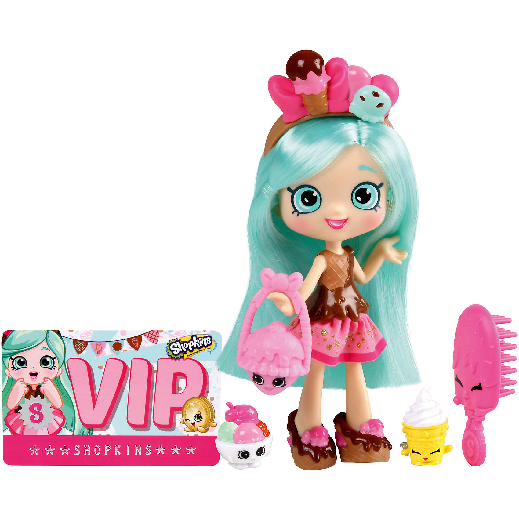 Кукла Пеппа-Минт с аксессуарами, Shopkins Кукла Пеппа-Минт с аксессуарами, ShopkinsПопулярные игрушки<br>Шопкинс - это любимые герои многих современных детей! Кукла в виде героини этого мультфильма Пеппы-Минт обязательно порадует ребенка, тем более, что она дополнена стильным нарядом и аксессуарами.<br>Такие игрушки способствуют развитию мелкой моторики, мышления и социальных навыков. Также куклы помогают девочкам научиться ухаживать за собой и за другими. Сделана из материалов, безопасных для детей.<br><br>Дополнительная информация:<br><br>комплектация: кукла, сумочка, 2 эксклюзивных Shopkins, расческа, VIP карточка и подставка для куклы;<br>рекомендуемый возраст: от трех лет;<br>материал: полимер.<br><br>Куклу Пеппа-Минт с аксессуарами от бренда Shopkins (Шопкинс) можно купить в нашем интернет-магазине.<br><br>Ширина мм: 68<br>Глубина мм: 170<br>Высота мм: 250<br>Вес г: 250<br>Возраст от месяцев: 36<br>Возраст до месяцев: 120<br>Пол: Женский<br>Возраст: Детский<br>SKU: 5055350