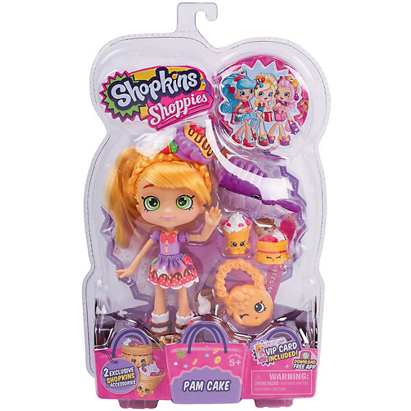 Кукла Памкейк с аксессуарами, Shopkins Кукла Памкейк с аксессуарами, ShopkinsКуклы<br>Шопкинс - это любимые герои многих современных детей! Кукла в виде героини этого мультфильма Памкейк обязательно порадует ребенка, тем более, что она дополнена стильным нарядом и аксессуарами.<br>Такие игрушки способствуют развитию мелкой моторики, мышления и социальных навыков. Также куклы помогают девочкам научиться ухаживать за собой и за другими. Сделана из материалов, безопасных для детей.<br><br>Дополнительная информация:<br><br>комплектация: кукла, сумочка, 2 эксклюзивных Shopkins, расческа, VIP карточка и подставка для куклы;<br>рекомендуемый возраст: от трех лет;<br>материал: полимер.<br><br>Куклу Памкейк с аксессуарами от бренда Shopkins (Шопкинс) можно купить в нашем интернет-магазине.<br><br>Ширина мм: 68<br>Глубина мм: 170<br>Высота мм: 250<br>Вес г: 250<br>Возраст от месяцев: 36<br>Возраст до месяцев: 120<br>Пол: Женский<br>Возраст: Детский<br>SKU: 5055351
