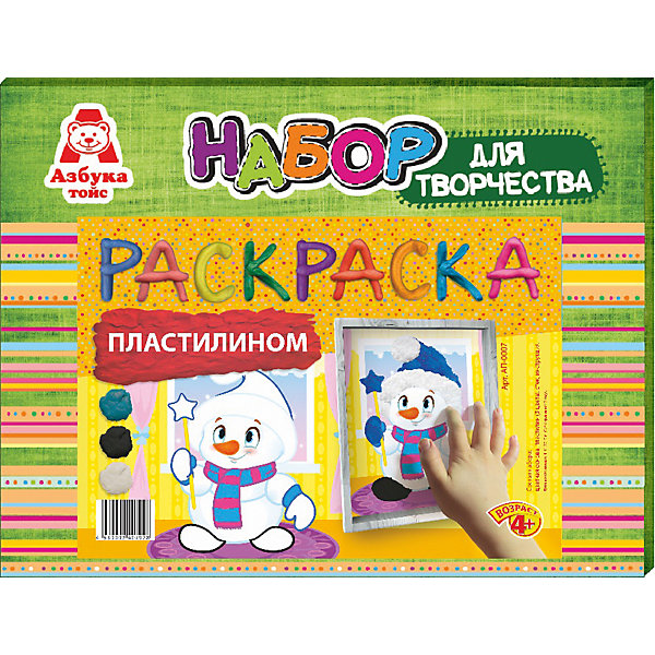 Раскраска пластилином Снеговик Раскраска пластилином СнеговикНаборы для лепки<br>Характеристики товара:<br><br>• количество цветов: 3<br>• возраст: 4+<br>• масса: 160 г<br>• в комплект входит стек из пластика и картинка<br>• габариты: 270 х 30 х 210 мм<br>• упаковка: коробка<br>• страна бренда: РФ<br>• страна изготовитель: РФ<br><br>Раскрашивать картинки карандашами – привычное дело. Но что если попробовать новые материалы, например, цветной песок? Создание предметов для декорирования нравится всем малышам, так как они видят готовый результат и могут использовать его для украшения своей комнаты. В набор входит все необходимое для создания картинки. Такой вид времяпровождения развивает мелкую моторику , усидчивость, внимательность, творческие способности и аккуратность малыша. <br>Набор станет отличным подарком ребенку, так как он сможет сам сделать полезную вещь для себя или в качестве подарка близким! Материалы, использованные при изготовлении товара, сертифицированы и отвечают всем международным требованиям по качеству. <br><br>Раскраску пластилином Снеговик от бренда Азбука Тойс можно приобрести в нашем интернет-магазине.<br><br>Ширина мм: 270<br>Глубина мм: 30<br>Высота мм: 210<br>Вес г: 160<br>Возраст от месяцев: 48<br>Возраст до месяцев: 96<br>Пол: Унисекс<br>Возраст: Детский<br>SKU: 5062816