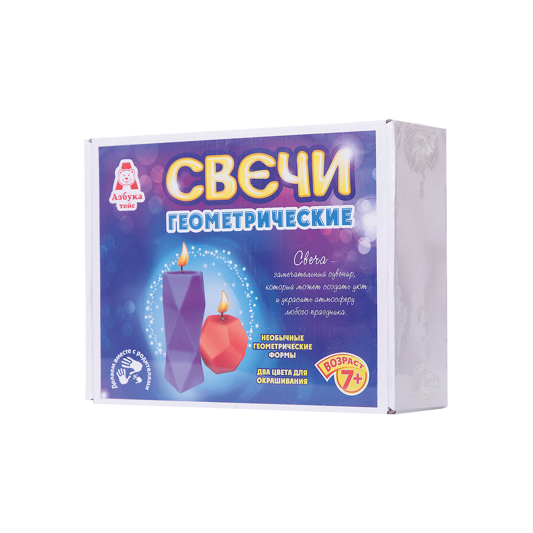 Свечи геометрические Свечи геометрическиеНаборы для создания свечей<br>Характеристики товара:<br><br>• упаковка: коробка<br>• материал: парафин<br>• возраст: 7+<br>• масса: 368 г<br>• габариты: 220х70х170 мм<br>• комплектация: палочка, парафин, кисть для клея, клей, скотч, восковые мелки, шаблоны<br>• страна бренда: РФ<br>• страна изготовитель: РФ<br><br>Магия огня притягательна для всех возрастов. Создание свечей – интересный и необычный опыт в творчестве малышей. Набор содержит все необходимое, чтобы создать необычную свечу. Готовую свечу можно использовать, как по прямому назначению, так и как элемент декора. <br>Набор станет отличным подарком ребенку, так как он сможет сам сделать красивую вещь для себя или в качестве подарка близким! Материалы, использованные при изготовлении товара, сертифицированы и отвечают всем международным требованиям по качеству. <br><br>Свечи геометрические от бренда Азбука Тойс можно приобрести в нашем интернет-магазине.<br><br>Ширина мм: 220<br>Глубина мм: 70<br>Высота мм: 170<br>Вес г: 368<br>Возраст от месяцев: 84<br>Возраст до месяцев: 144<br>Пол: Унисекс<br>Возраст: Детский<br>SKU: 5062893