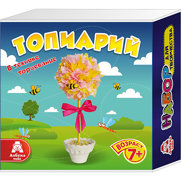 Топиарий Волшебная карамель Топиарий Волшебная карамельДетские топиарии<br>Топиарий Волшебная карамель<br><br>Характеристики:<br><br>• тип набора для творчества: креативное рукоделие;<br>• вид изделия: дерево счастья;<br>• изготовление: в технике торцевание;<br>• материал: пенопласт, пластик, дерево, атлас, бумага;<br>• размер упаковки: 14х5х14 см;<br>• вес: 218 г.<br><br>Изготовить своими руками топиарий и декорировать интерьер помещения позволяет набор для детского творчества «Волшебная карамель». Заготовка и материалы для украшения деревца с геометрической кроной входят в комплект набора. <br><br>Комплектация набора для творчества «Азбука Тойс»:<br><br>• заготовка из пенопласта;<br>• деревянная палочка;<br>• декоративный горшочек;<br>• салфетки, ленты для декора;<br>• клей, пластилин, бисер;<br>• инструкция.<br><br>Топиарий Волшебная карамель можно купить в нашем интернет-магазине.<br><br>Ширина мм: 140<br>Глубина мм: 50<br>Высота мм: 140<br>Вес г: 218<br>Возраст от месяцев: 84<br>Возраст до месяцев: 144<br>Пол: Женский<br>Возраст: Детский<br>SKU: 5062921