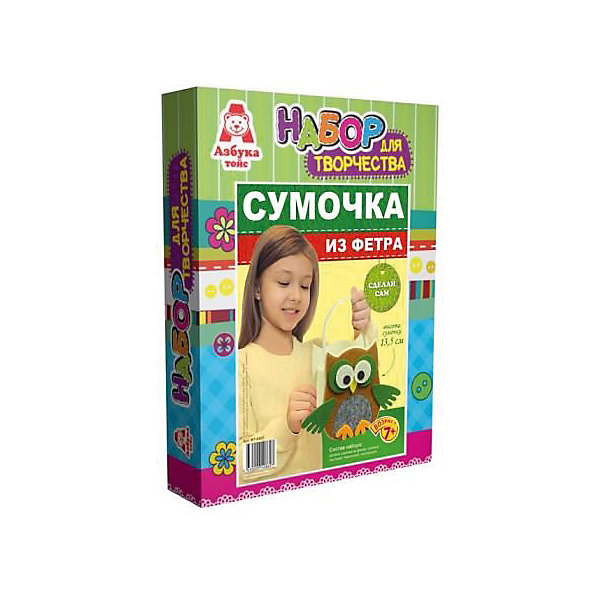 Сумочка из фетра Сова белая Сумочка из фетра Сова белаяНаборы для создания украшений<br>Сумочка из фетра Сова белая, Азбука Тойс.<br><br>Характеристики:<br><br>• готовая сумочка прекрасно сохраняет форму<br>• легко изготовить<br>• яркие материалы<br>• высота сумочки: 13,5 см<br>• в комплекте: детали из фетра, термоклей, клеевой пистолет<br>• размер упаковки: 28х5х21 см<br>• вес: 178 грамм<br><br>Что может быть увлекательнее создания собственной сумочки? Набор для создания сумочки из фетра от торговой марки Азбука Тойс поможет девочке создать уникальный аксессуар своими руками. Для создания сумочки необходимо соединить все детали с помощью термоклея и клеевого пистолета. Готовая сумочка держит форму, благодаря чему, ее можно использовать для различных безделушек и аксессуаров. Яркий дизайн в виде совы придется по вкусу каждой моднице!<br><br>Сумочку из фетра Сова белая, Азбука Тойс вы можете купить в нашем интернет-магазине.<br><br>Ширина мм: 210<br>Глубина мм: 50<br>Высота мм: 280<br>Вес г: 178<br>Возраст от месяцев: 84<br>Возраст до месяцев: 144<br>Пол: Женский<br>Возраст: Детский<br>SKU: 5062980