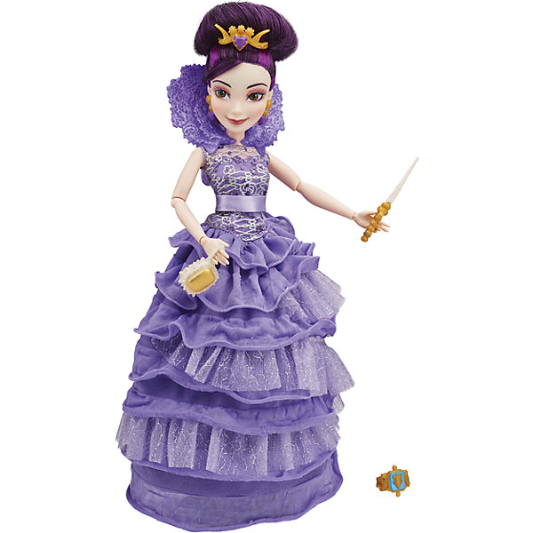 Кукла Мел в платье для коронации, Наследники, Disney Кукла Мел в платье для коронации, Наследники, DisneyИгрушки<br>Темные герои в платьях для коронации, Наследники, Disney, B3120/B3121.<br><br>Характеристики:<br><br>- В наборе: 1 кукла в платье для коронации, тиара, скипетр, сумочка, кольцо для девочки<br>- Высота куклы: 27,5 см.<br>- Материал: высококачественный пластик, текстиль<br><br>Замечательная кукла Мел станет приятным подарком для девочки - поклонницы мультфильма «Наследники». Кукла выполнена с соблюдением внешних особенностей диснеевской героини Мел, дочери Малефисенты и одета в праздничное вечернее платье для коронации. В наряде Мел преобладает сиреневый цвет. На ней длинное платье с пышной юбкой и высоким воротником. На ногах - золотые босоножки, а в руках скипетр и стильная сумочка. У куклы красивые густые волосы фиолетового цвета, которые можно заплетать в различные косы или укладывать в прически. Волосы уложены в высокую прическу, на голове красуется тиара. Насыщенный макияж Мел подчеркивает выразительность глаз, а длинные нарисованные реснички делают взгляд проницательным и ярким. А еще вашу малышку ждет приятный сюрприз - в набор входит золотистое колечко с гербом, которое она сможет носить на своей руке. Кукла имеет шарнирное соединение в 11 точках артикуляции, и может принимать любую позу. Игрушка выполнена из качественных, нетоксичных материалов, сертифицированных для производства детских товаров. Используемые красители безопасны для ребёнка.<br><br>Набор Темные герои в платьях для коронации, Наследники, Disney, B3120/B3121 можно купить в нашем интернет-магазине.<br><br>Ширина мм: 63<br>Глубина мм: 252<br>Высота мм: 330<br>Вес г: 400<br>Возраст от месяцев: 72<br>Возраст до месяцев: 168<br>Пол: Женский<br>Возраст: Детский<br>SKU: 5064675