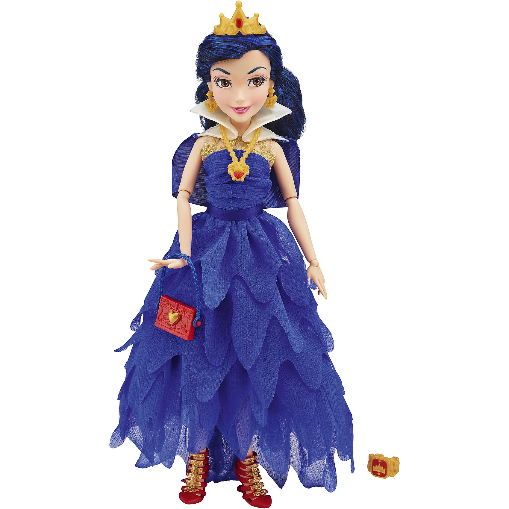 Кукла Иви, Темные герои в платьях для коронации, Наследники, Disney, B3120/B3122 Кукла Иви, Темные герои в платьях для коронации, Наследники, Disney, B3120/B3122Игрушки<br>Темные герои в платьях для коронации, Наследники, Disney, B3120/B3122.<br><br>Характеристики:<br><br>- В наборе: 1 кукла в платье для коронации, корона, украшение, сумочка, кольцо для девочки<br>- Высота куклы: 27,5 см.<br>- Материал: высококачественный пластик, текстиль<br><br>Замечательная кукла Иви станет приятным подарком для девочки - поклонницы мультфильма «Наследники». Кукла выполнена с соблюдением внешних особенностей диснеевской героини Иви, дочери Злой королевы и одета в праздничное вечернее платье для коронации. В наряде Иви преобладает синий цвет. На ней нарядное платье из легкой ткани, накидка, украшение на шее. На ногах - яркие красные босоножки, а в руках стильная ярко-красная сумочка с синим ремешком. У куклы красивые густые волосы темно-синего цвета, которые можно расчесывать и заплетать. Волосы уложены в прическу, на голове красуется корона. Насыщенный макияж Иви подчеркивает выразительность глаз, а длинные нарисованные реснички делают взгляд проницательным и ярким. А еще вашу малышку ждет приятный сюрприз - в набор входит золотистое колечко с гербом, которое она сможет носить на своей руке. Кукла имеет шарнирное соединение в 11 точках артикуляции, и может принимать любую позу. Игрушка выполнена из качественных, нетоксичных материалов, сертифицированных для производства детских товаров. Используемые красители безопасны для ребёнка.<br><br>Набор Темные герои в платьях для коронации, Наследники, Disney, B3120/B3122 можно купить в нашем интернет-магазине.<br><br>Ширина мм: 63<br>Глубина мм: 252<br>Высота мм: 1750<br>Вес г: 399<br>Возраст от месяцев: 72<br>Возраст до месяцев: 168<br>Пол: Женский<br>Возраст: Детский<br>SKU: 5064676