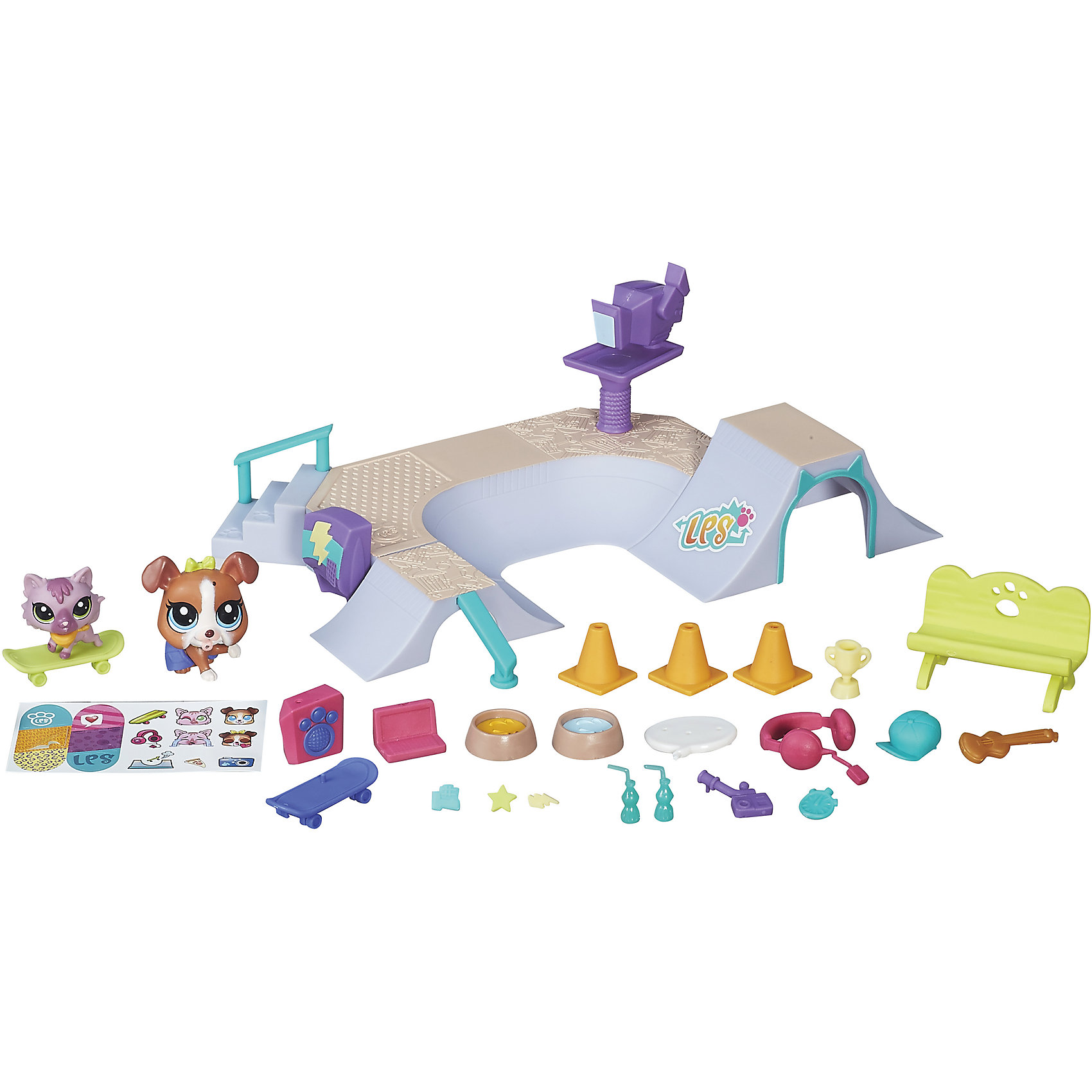 Игровой набор Городские сценки. В парке, Little Pet Shop, B5565/B6959 Игровой набор Городские сценки. В парке, Little Pet Shop, B5565/B6959Игровой набор Городские сценки, Little Pet Shop, B5565/B6959.<br><br>Характеристики:<br><br>- В наборе: щенок; котенок; 2 скейтборда; роллер-рампа; скамейка; аксессуары; наклейки<br>- Материал: пластик<br>- Размер упаковки: 28x20x5,5 см.<br>- Вес: 400 гр.<br><br>Игровой набор Городские щенки. В парке выпущен под известной маркой Hasbro (Хасбро) и входит в любимую детьми серию Littlest Pet Shop. В наборе, помимо двух фигурок питомцев, малыш найдет целый ряд аксессуаров для них, два игрушечных скейтборда и даже большую рампу для выполнения различных трюков. Многие детали можно дополнить специальными наклейками, с которыми набор станет еще более красочным и привлекательным. Все составляющие выполнены из прочного пластика без поверхностного нанесения красителей, благодаря чему они надолго сохранят свою целостность, насыщенный цвет и прекрасный внешний вид.<br><br>Игровой набор Городские сценки, Little Pet Shop, B5565/B6959 можно купить в нашем интернет-магазине.<br><br>Ширина мм: 51<br>Глубина мм: 279<br>Высота мм: 1000<br>Вес г: 680<br>Возраст от месяцев: 48<br>Возраст до месяцев: 144<br>Пол: Женский<br>Возраст: Детский<br>SKU: 5064716