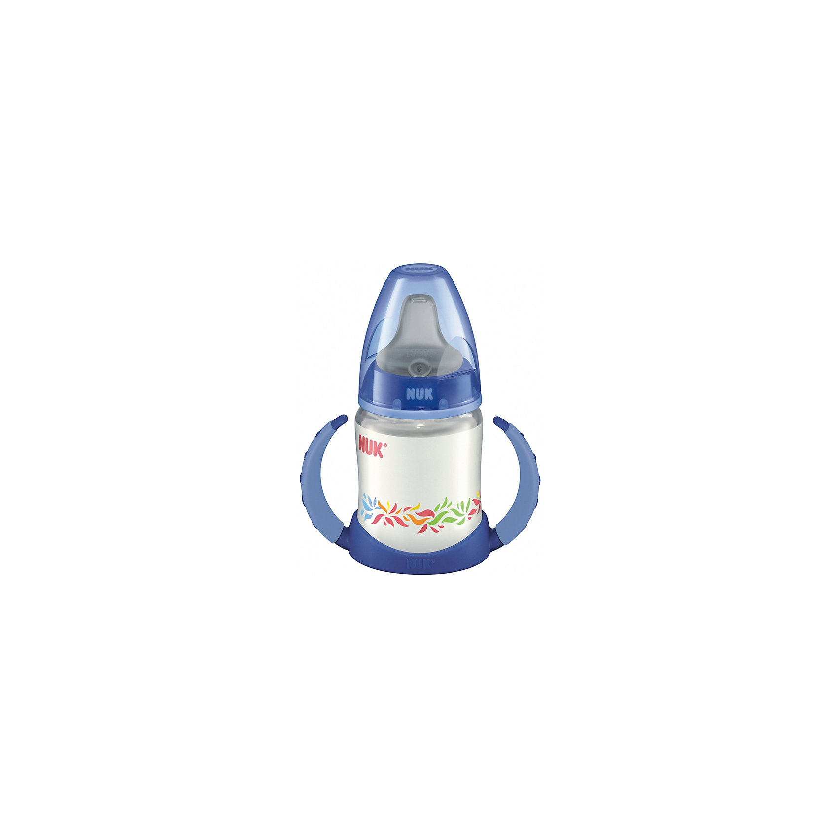 Бутылочка First Choice-поильник, 150 мл., NUK, синий Бутылочка First Choice-поильник, 150 мл., NUK, синий110 - 180 мл.<br>Характеристики изделия:<br><br>- объем: 150 мл;<br>- цвет: синий;<br>- материал: силикон, пластик;<br>- широкое горло;<br>- нескользящие ручки эргономичной формы;<br>- система NUK Air System;<br>- возраст: 6-18 месяцев.<br><br>Детские товары существенно облегчают жизнь молодым мамам. Существует множество полезных в период материнства вещей. К таким относится обыкновенная пластиковая бутылочка-поильник. <br>Данная модель оптимально подходит для детей, которых приучают есть самостоятельно. Мягкий материал соски подойдет для ротовой полости ребенка. Предмет удобно держать. Бутылочка легко очищается от любых поверхностных загрязнений, так как имеет удобное широкое горлышко. Оптимальный объем позволит использовать бутылочку для малышей от шести месяцев до полутора лет.<br><br>Бутылочку First Choice-поильник от производителя NUK можно купить в нашем магазине.<br><br>Ширина мм: 120<br>Глубина мм: 65<br>Высота мм: 185<br>Вес г: 133<br>Возраст от месяцев: 6<br>Возраст до месяцев: 18<br>Пол: Унисекс<br>Возраст: Детский<br>SKU: 5065240