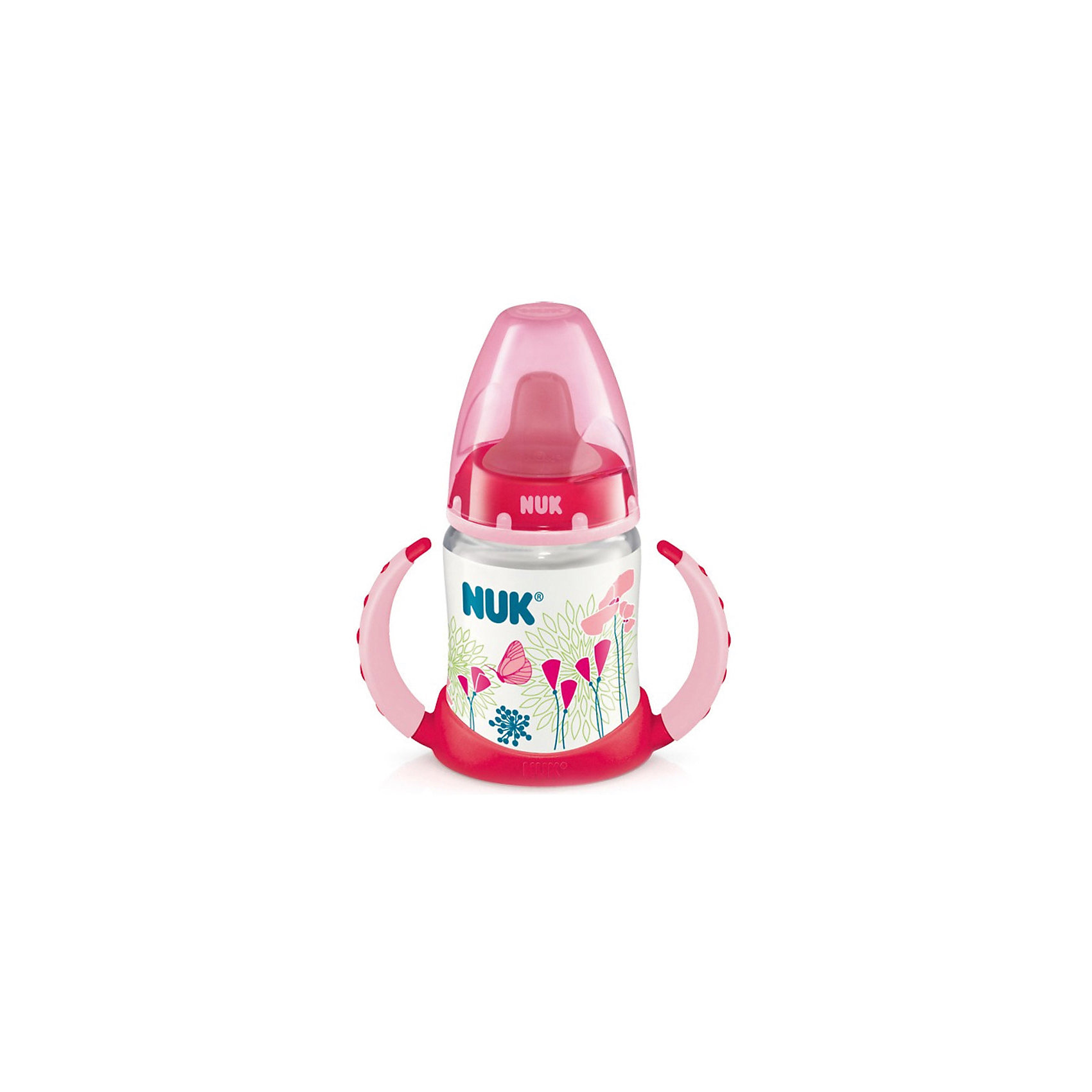 Бутылочка First Choice-поильник пласт. 150 мл., NUK, розовый Бутылочка First Choice-поильник пласт. 150 мл., NUK, розовыйБутылочки и аксессуары<br>Характеристики изделия:<br><br>- объем: 150 мл;<br>- цвет: розовый;<br>- материал: силикон, пластик;<br>- широкое горло;<br>- нескользящие ручки эргономичной формы;<br>- система NUK Air System;<br>- возраст: 6-18 месяцев.<br><br>Детские товары существенно облегчают жизнь молодым мамам. Существует множество полезных в период материнства вещей. К таким относится обыкновенная пластиковая бутылочка-поильник. <br>Данная модель оптимально подходит для детей. Мягкий материал соски подойдет для ротовой полости ребенка. Предмет удобно держать. Бутылочка легко очищается от любых поверхностных загрязнений, так как имеет удобное широкое горлышко. Оптимальный объем позволит использовать бутылочку для малышей от шести месяцев до полутора лет.<br><br>Бутылочку First Choice-поильник от производителя NUK можно купить в нашем магазине.<br><br>Ширина мм: 120<br>Глубина мм: 65<br>Высота мм: 185<br>Вес г: 133<br>Возраст от месяцев: 6<br>Возраст до месяцев: 18<br>Пол: Унисекс<br>Возраст: Детский<br>SKU: 5065241