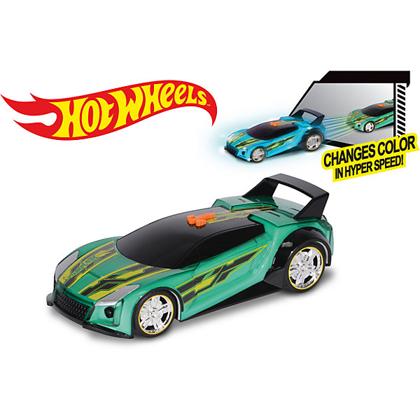 Машинка Hyper Racer (свет, звук), зеленая, 25 см, Hot Wheels Машинка Hyper Racer (свет, звук), зеленая, 25 см, Hot WheelsМашинки<br>Характеристики товара:<br><br>- цвет: зеленый;<br>- материал: пластик, металл;<br>- особенности:электромеханическая, со звуковыми и световыми эффектами;<br>- вес: 600 г;<br>- размер упаковки: 31х13х13;<br>- батарейки 3хААA;<br>- размер машинки: 25 см.<br><br>Какой мальчишка откажется поиграть с машинкой Hot Wheels, которая выглядит как настоящая?! Машинка меняет цвет при движении и запускается нажатием кнопки. Игрушка отлично детализирована, очень качественно выполнена, поэтому она станет отличным подарком ребенку. Продается в красивой упаковке.<br>Изделия произведены из высококачественного материала, безопасного для детей.<br><br>Электромеханическую машинку Hot Wheels можно купить в нашем интернет-магазине.<br><br>Ширина мм: 310<br>Глубина мм: 130<br>Высота мм: 130<br>Вес г: 628<br>Возраст от месяцев: 36<br>Возраст до месяцев: 2147483647<br>Пол: Мужской<br>Возраст: Детский<br>SKU: 5066706