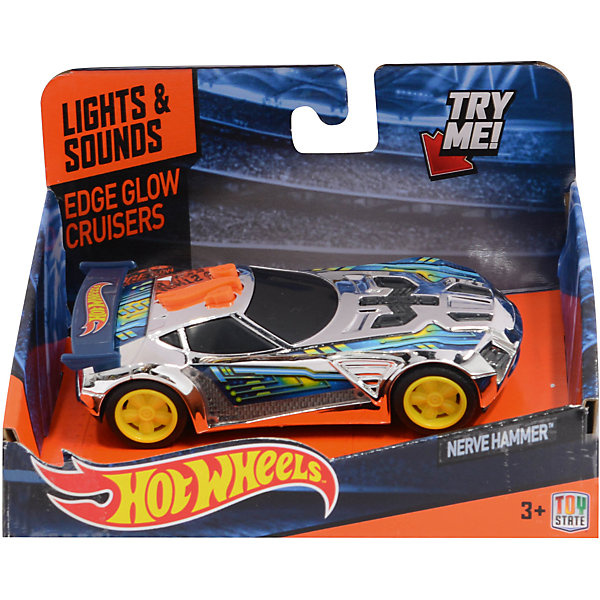 Машинка - Nerve Hammer (свет, звук), 13,5 см, Hot Wheels Машинка - Nerve Hammer (свет, звук), 13,5 см, Hot WheelsМашинки<br>Характеристики товара:<br><br>- цвет: разноцветный;<br>- материал: пластик, металл;<br>- особенности: на батарейках, со звуковыми и световыми эффектами;<br>- вес: 160 г;<br>- размер упаковки: 9х13х18;<br>- батарейки: демонстрационные в комплекте;<br>- размер машинки: 13,5 см.<br><br>Какой мальчишка откажется поиграть с коллекционной машинкой Hot Wheels, которая выглядит как настоящая?! Машинка очень эффектно смотрится, она запускается нажатием кнопки. Игрушка отлично детализирована, очень качественно выполнена, поэтому она станет отличным подарком ребенку. Продается в красивой упаковке.<br>Изделия произведены из высококачественного материала, безопасного для детей.<br><br>Машинку Синий спойлер Hot Wheels можно купить в нашем интернет-магазине.<br><br>Ширина мм: 89<br>Глубина мм: 127<br>Высота мм: 158<br>Вес г: 166<br>Возраст от месяцев: 36<br>Возраст до месяцев: 2147483647<br>Пол: Мужской<br>Возраст: Детский<br>SKU: 5066720