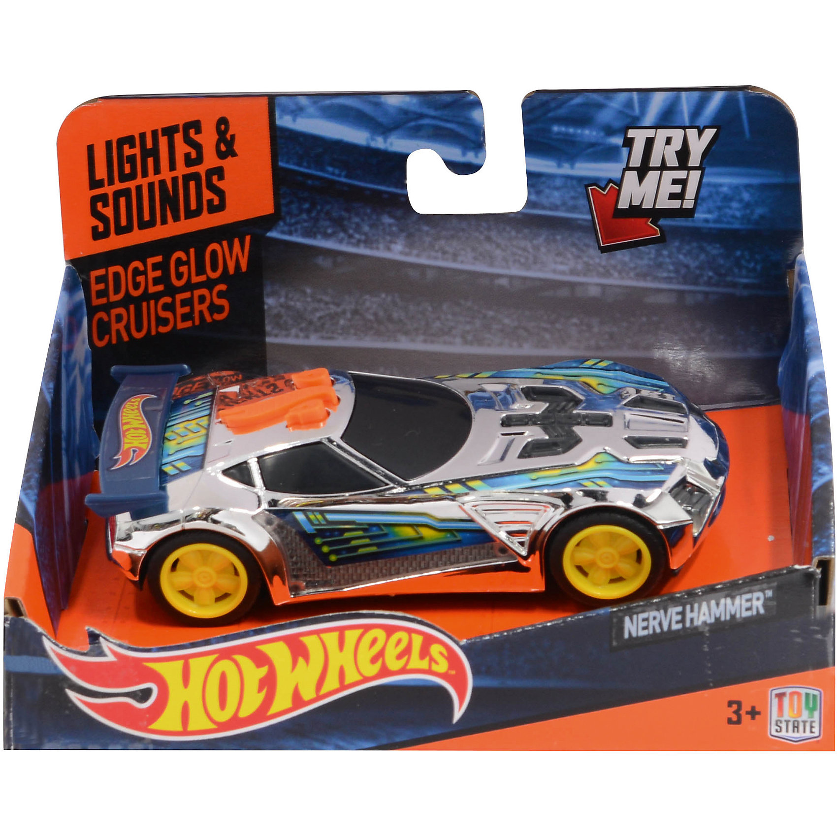 Машинка - Nerve Hammer (свет, звук), 13,5 см, Hot Wheels Машинка - Nerve Hammer (свет, звук), 13,5 см, Hot WheelsМашинки<br>Характеристики товара:<br><br>- цвет: разноцветный;<br>- материал: пластик, металл;<br>- особенности: на батарейках, со звуковыми и световыми эффектами;<br>- вес: 160 г;<br>- размер упаковки: 9х13х18;<br>- батарейки: демонстрационные в комплекте;<br>- размер машинки: 13,5 см.<br><br>Какой мальчишка откажется поиграть с коллекционной машинкой Hot Wheels, которая выглядит как настоящая?! Машинка очень эффектно смотрится, она запускается нажатием кнопки. Игрушка отлично детализирована, очень качественно выполнена, поэтому она станет отличным подарком ребенку. Продается в красивой упаковке.<br>Изделия произведены из высококачественного материала, безопасного для детей.<br><br>Машинку Синий спойлер Hot Wheels можно купить в нашем интернет-магазине.<br><br>Ширина мм: 89<br>Глубина мм: 127<br>Высота мм: 158<br>Вес г: 166<br>Возраст от месяцев: 36<br>Возраст до месяцев: 2147483647<br>Пол: Мужской<br>Возраст: Детский<br>SKU: 5066720