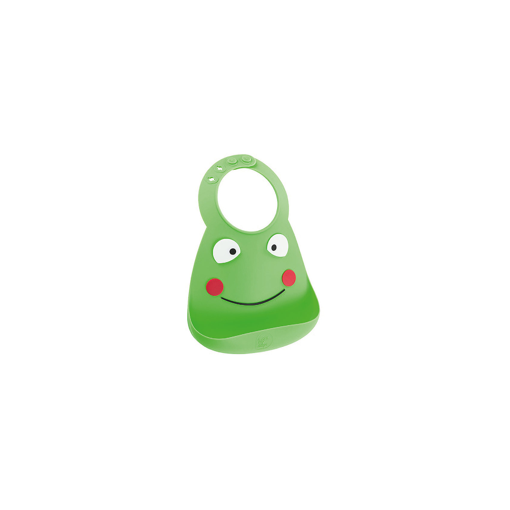 Нагрудник, Make my day, лягушка, Frog (jump to it) Нагрудник, Make my day, лягушка, Frog (jump to it)Нагрудники и салфетки<br>Нагрудник Make my day, лягушка, Frog (jump to it).<br><br>Характеристики:<br>• изготовлен из качественного гипоаллергенного силикона<br>• имеет удобный карман для крошек и кусочков пищи<br>• не содержит фталаты, бисфенол-А и ПВХ<br>• регулируемая застежка<br>• легко моется и подходит для посудомоечной машины<br>• высокая гибкость <br>• оригинальный дизайн<br>• состав: 100% пищевой силикон<br>• размер: 24х21 см<br>• размер упаковки: 24,5x21x4,5 см<br>• цвет: зеленый<br><br>Нагрудник Make my day изготовлен из высококачественного пищевого силикона и имеет регулируемую застежку, благодаря чему нагрудник не натирает нежную кожу шеи малыша. Вместительный карман снизу защитит одежду ребенка от попадания воды и пищи. Высокая гибкость нагрудника делает его компактным для хранения. Нагрудник легко отмывается водой с мылом или в посудомоечной машине. Приятный дизайн в виде веселой мордочки лягушки порадует и малыша, и взрослых. С таким очаровательным нагрудником каждый прием пищи будет в радость!<br><br>Нагрудник Make my day, лягушка, Frog (jump to it) можно купить в нашем интернет-магазине.<br><br>Ширина мм: 210<br>Глубина мм: 45<br>Высота мм: 245<br>Вес г: 289<br>Возраст от месяцев: 0<br>Возраст до месяцев: 36<br>Пол: Унисекс<br>Возраст: Детский<br>SKU: 5068724