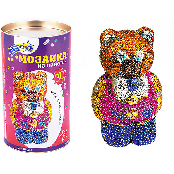 Мозаика из пайеток 3D Мишка Мозаика из пайеток 3D МишкаМозаика детская<br>Набор для творчества Мозаика из пайеток 3D Мишка подойдет детям 8 лет и старше. В наборе есть все необходимое для увлекательного занятия! Занятие мозаикой прекрасно развивает мелкую моторику рук, фантазию, мышление, художественный вкус, концентрацию внимания, зрительную память. А результатом работы станет объемная фигурка симпатичного мишки!<br><br>Ширина мм: 120<br>Глубина мм: 210<br>Высота мм: 120<br>Вес г: 550<br>Возраст от месяцев: 96<br>Возраст до месяцев: 168<br>Пол: Унисекс<br>Возраст: Детский<br>SKU: 5075349