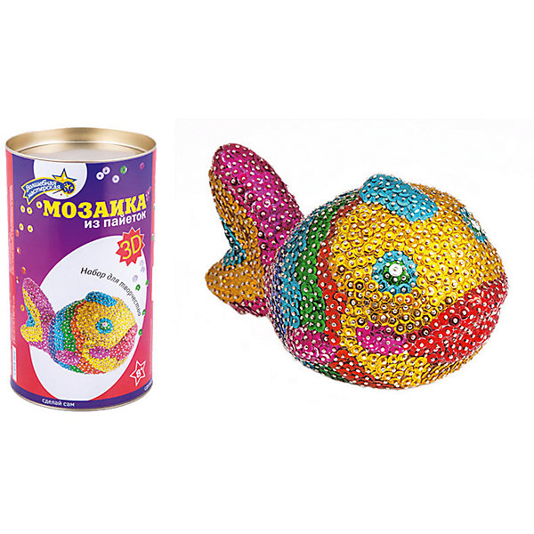 Мозаика из пайеток 3D Рыбка Мозаика из пайеток 3D РыбкаМозаика детская<br>Характеристики товара:<br><br>• материал: пенопласт, полимер, металл<br>• комплектация: пенопластовая заготовка, гвоздики, пайетки<br>• размер упаковки: 12x12x20 см<br>• упаковка: тубус<br>• возраст: от восьми лет<br>• для творчества<br>• страна бренда: Российская Федерация<br>• страна производства: Российская Федерация<br><br>Такой набор станет отличным подарком ребенку! Творчество - удачный способ занять детей. Это не только занимательно, но и очень полезно! С помощью такого набора ребенок сможет сам создать красивую объемную рыбку. Нужно всего лишь следовать инструкции! Это несложно и увлекательно - всё необходимое есть в наборе. Готовое изделие может стать подарком от ребенка на праздник для близких и родственников!<br>Такое занятие помогает детям развивать многие важные навыки и способности: они тренируют внимание, память, логику, мышление, мелкую моторику, творческие способности, а также усидчивость и аккуратность. Изделие производится из качественных сертифицированных материалов, безопасных даже для самых маленьких.<br><br>Мозаика из пайеток 3D Рыбка от бренда Волшебная мастерская можно купить в нашем интернет-магазине.<br><br>Ширина мм: 120<br>Глубина мм: 210<br>Высота мм: 120<br>Вес г: 550<br>Возраст от месяцев: 96<br>Возраст до месяцев: 168<br>Пол: Женский<br>Возраст: Детский<br>SKU: 5075351