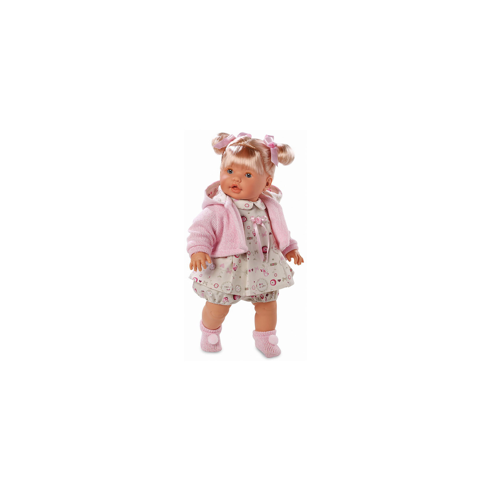 Кукла, 48 см, Llorens Кукла, 48 см, LlorensКлассические куклы<br>Характеристики:<br><br>• Предназначение: для сюжетно-ролевых игр<br>• Тип куклы: мягконабивная<br>• Пол куклы: девочка <br>• Цвет волос: блондинка<br>• Материал: поливинилхлорид, пластик, нейлон, текстиль<br>• Цвет: розовый, белый, бежевый<br>• Высота куклы: 48 см<br>• Комплектация: кукла, платье, панталончики, носочки, кофточка<br>• Вес: 1 кг 750 г<br>• Размеры упаковки (Д*В*Ш): 23*45*12 см<br>• Упаковка: подарочная картонная коробка <br>• Особенности ухода: допускается деликатная стирка без использования красящих и отбеливающих средств предметов одежды куклы<br><br>Кукла 48 см без звука – кукла, производителем которого является всемирно известный испанский кукольный бренд Llorens. Куклы этой торговой марки имеют свою неповторимую внешность и целую линейку образов как пупсов, так и кукол-малышей. Игрушки выполнены из сочетания поливинилхлорида и пластика, что позволяет с высокой долей достоверности воссоздать физиологические и мимические особенности маленьких детей. При изготовлении кукол Llorens используются только сертифицированные материалы, безопасные и не вызывающие аллергических реакций. Волосы у кукол отличаются густотой, шелковистостью и блеском, при расчесывании они не выпадают и не ломаются.<br>Кукла 48 см без звука выполнена в образе малышки: у нее светлые волосы, собранные в два хвостика, и голубые глаза. Комплект одежды состоит из платьица с отложным воротничком, панталончиков, вязаной кофточки с капюшоном и розовых носочков с белыми помпонами.<br>Кукла 48 см без звука – это идеальный вариант для подарка к различным праздникам и торжествам.<br><br>Куклу 48 см без звука можно купить в нашем интернет-магазине.<br><br>Ширина мм: 23<br>Глубина мм: 45<br>Высота мм: 12<br>Вес г: 1750<br>Возраст от месяцев: 36<br>Возраст до месяцев: 84<br>Пол: Женский<br>Возраст: Детский<br>SKU: 5086921
