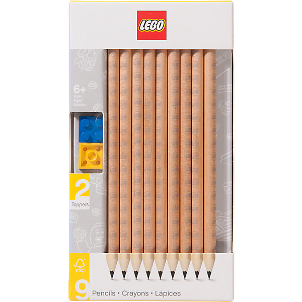 Набор карандашей с 2 насадками в форме кирпичика, 9 шт., LEGO Набор карандашей с 2 насадками в форме кирпичика, 9 шт., LEGOLEGO Товары для фанатов<br>Набор состоит из 9-ти карандашей с твёрдо-мягким грифелем и 2-х насадок (топперов) в форме кирпичика LEGO.<br><br>Ширина мм: 192<br>Глубина мм: 116<br>Высота мм: 32<br>Вес г: 86<br>Возраст от месяцев: 60<br>Возраст до месяцев: 144<br>Пол: Унисекс<br>Возраст: Детский<br>SKU: 5087585