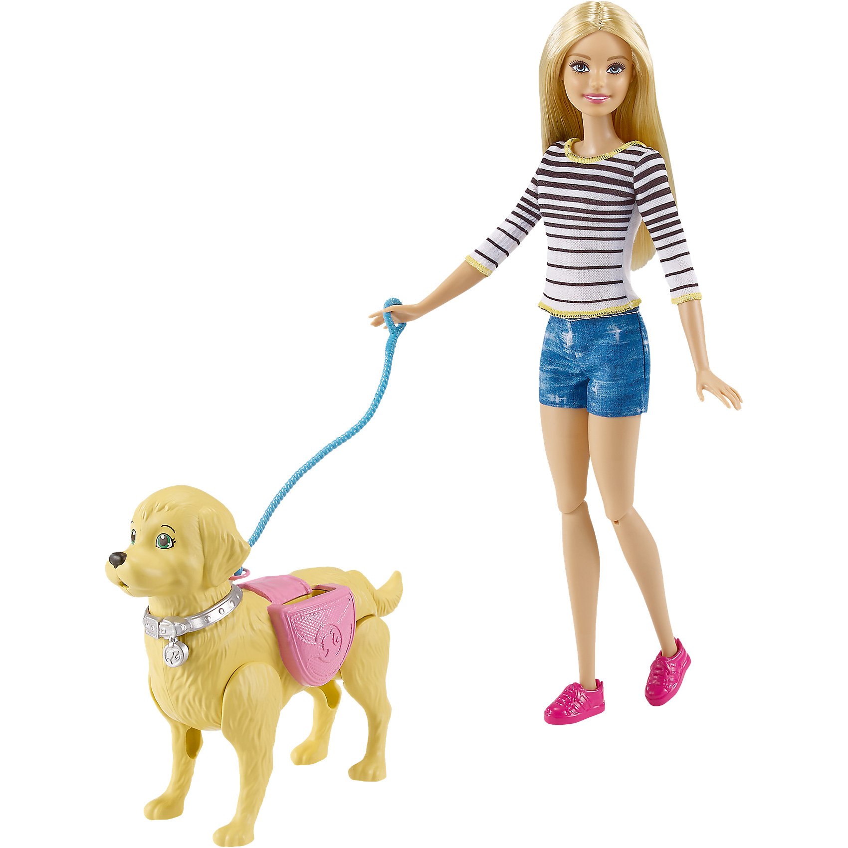 Игровой набор Прогулка с питомцем, Barbie Игровой набор Прогулка с питомцем, BarbieBarbie<br>Игровой набор Прогулка с питомцем, Barbie (Барби)<br><br>Характеристики:<br><br>• реалистичная прогулка с питомцем<br>• в комплекте: кукла, собака, аксессуары<br>• материал: пластик<br>• размер упаковки: 32х23х7 см<br>• вес: 360 грамм<br><br>Барби очень любит своего домашнего питомца, собаку, и не забывает заботиться о нем. Для прогулки она надела модный полосатый топ, удобные ботиночки и джинсовые шорты. Если собака захочет в туалет, достаточно нажать ей на хвостик. И не забудьте убрать за ней с помощью специального совочка и щетки! После прогулки послушного питомца можно наградить вкусной косточкой и налить воды в миску. Большое количество аксессуаров придаст игре еще больше реалистичности и девочка сможет научиться ухаживать за домашними животными.<br><br>Игровой набор Прогулка с питомцем, Barbie (Барби) вы можете купить в нашем интернет-магазине.<br><br>Ширина мм: 326<br>Глубина мм: 231<br>Высота мм: 73<br>Вес г: 361<br>Возраст от месяцев: 36<br>Возраст до месяцев: 72<br>Пол: Женский<br>Возраст: Детский<br>SKU: 5089088