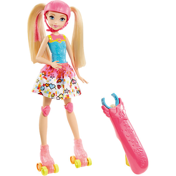 Кукла на роликах из серии «Barbie и виртуальный мир» Кукла на роликах из серии «Barbie и виртуальный мир»Barbie<br>Кукла на роликах из серии «Barbie и виртуальный мир», (Барби)<br><br>Характеристики:<br><br>• специальная ручка позволяет управлять куклой<br>• ролики светятся при движении<br>• после нажатия на кнопку кукла исполнит интересный трюк<br>• материал: пластик, текстиль<br>• размер упаковки: 23х6х33 см<br>• вес: 428 грамм<br><br>Барби - любительница активного отдыха и аниме. Поэтому она одета в яркий костюм в стиле любимых героев и собирается покататься на роликовых коньках. При движении ролики начинают светиться разноцветными огоньками. Специальную ручку можно прикрепить на талию, чтобы с легкостью управлять куклой. Не обойдется и без красивых пируэтов. Нажмите на желтую кнопку - Барби покажет восхитительный трюк, поражающий своей изящностью. Барби одета в трико, яркую юбку. Ролики и наколенники выполнены в розовом цвете, который отлично сочетается с яркой прядью волос.<br><br>Куклу на роликах из серии «Barbie и виртуальный мир», (Барби) вы можете купить в нашем интернет-магазине.<br><br>Ширина мм: 326<br>Глубина мм: 228<br>Высота мм: 63<br>Вес г: 356<br>Возраст от месяцев: 36<br>Возраст до месяцев: 72<br>Пол: Женский<br>Возраст: Детский<br>SKU: 5089097