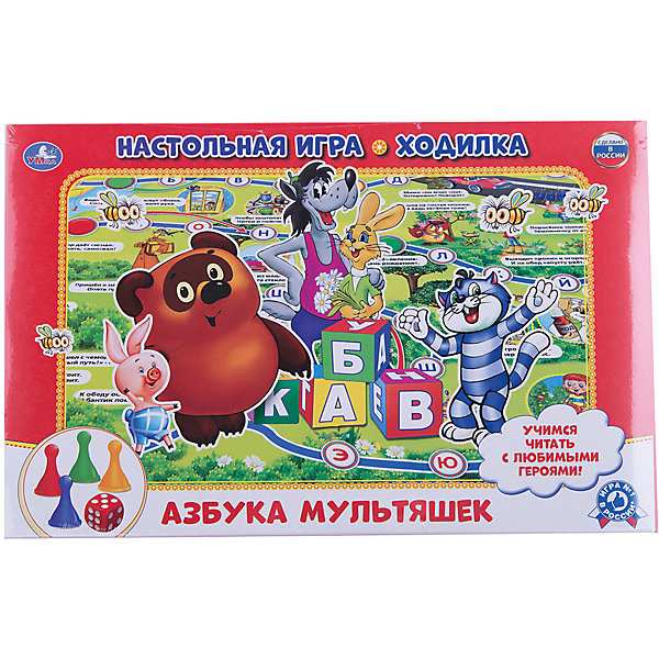 Настольная игра-ходилка Азбука мультяшек, Умка Настольная игра-ходилка Азбука мультяшек, УмкаНастольные игры ходилки<br>Увлекательная игра создана по мотивам всеми любимых мультфильмов. Цель игры, вместе с героями мультфильмов, первым дойти до финиша. Количество игроков от 2 до 4 человек.<br><br>Ширина мм: 30<br>Глубина мм: 330<br>Высота мм: 210<br>Вес г: 150<br>Возраст от месяцев: 36<br>Возраст до месяцев: 72<br>Пол: Унисекс<br>Возраст: Детский<br>SKU: 5099083